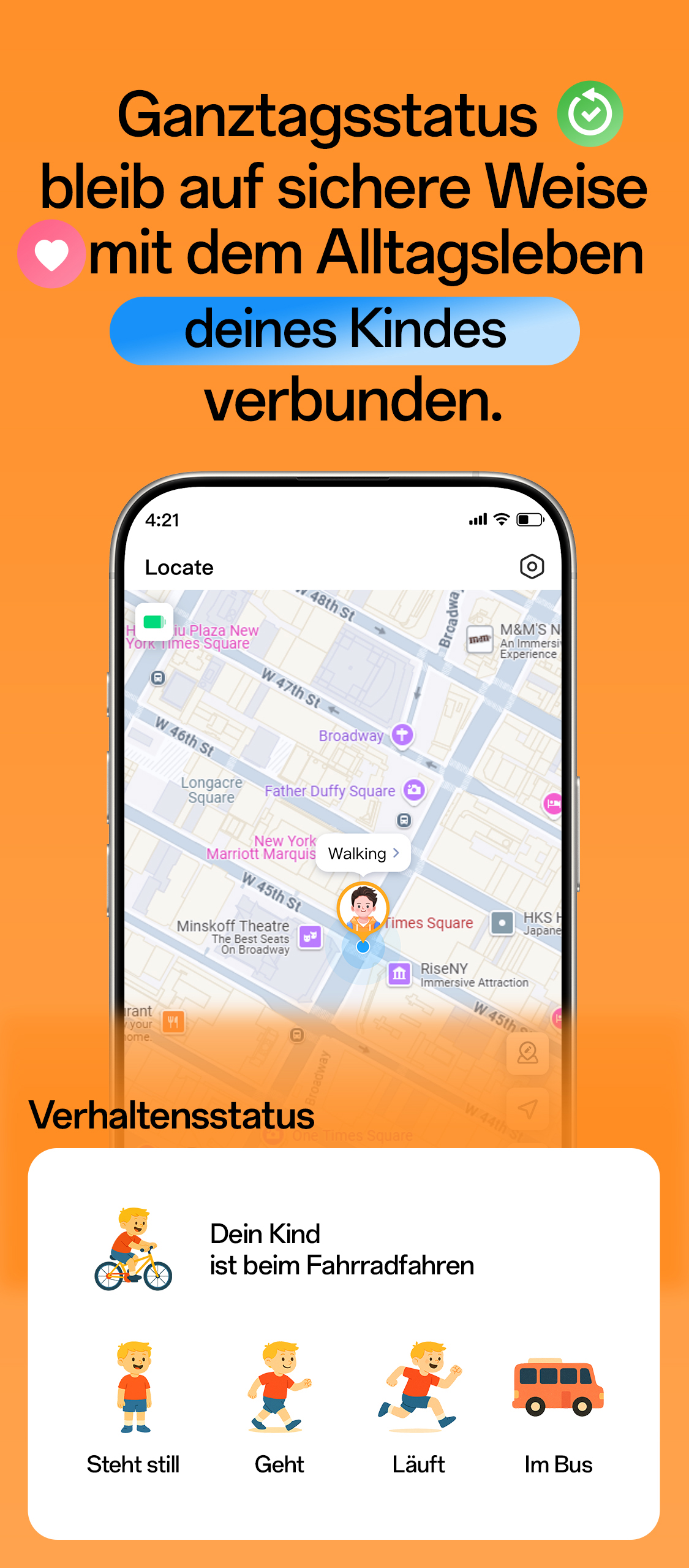 imoo Watch Phone X10 Eltern-App zeigt Kindersuche in New York, Verhaltensstatus und Herzfrequenz auf Produktseite