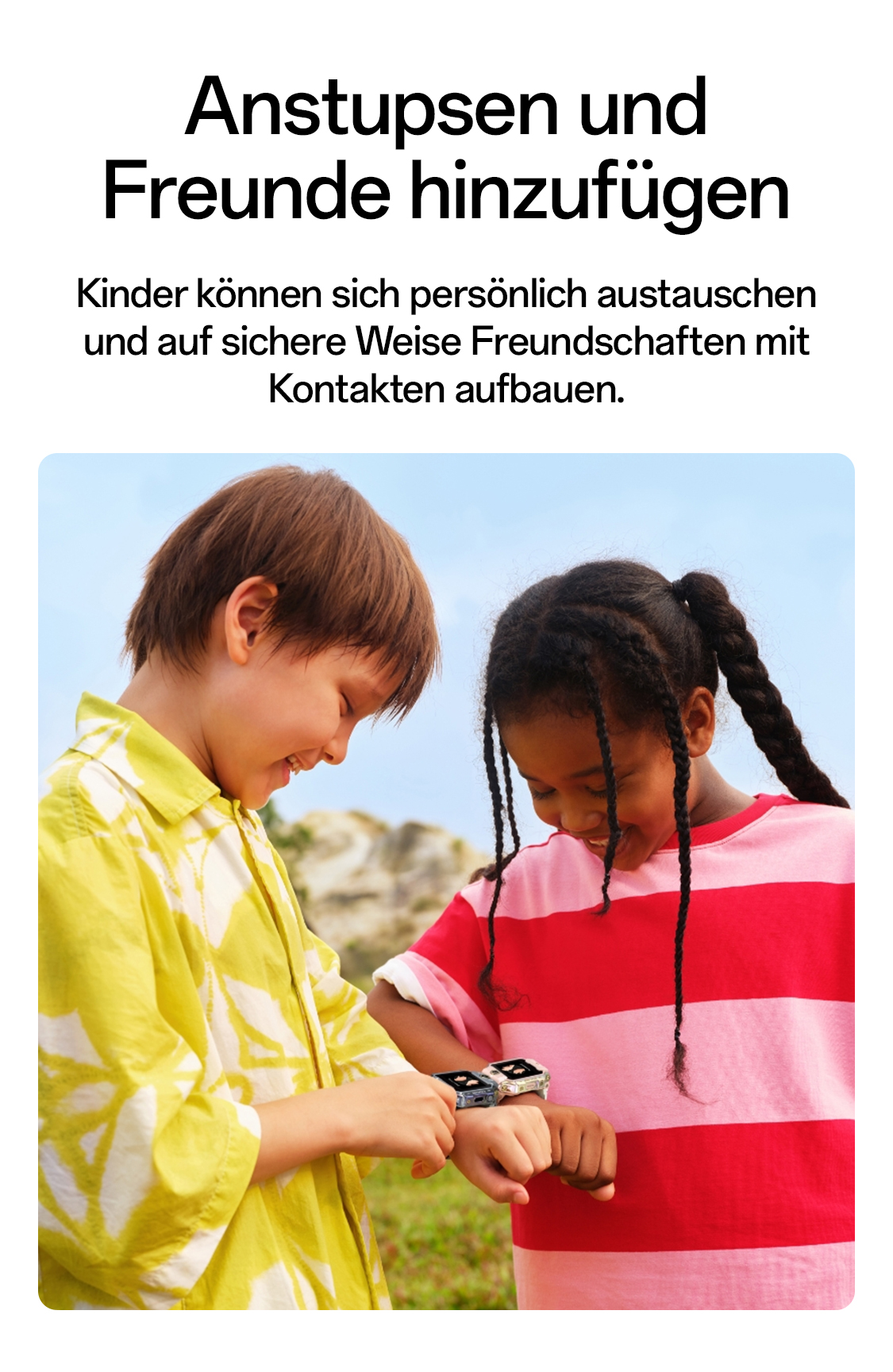 imoo Watch Phone X10 in Grau und Roségold zeigt Anruffunktion mit 'Hold to Talk' und Emojis auf der Produktseite.