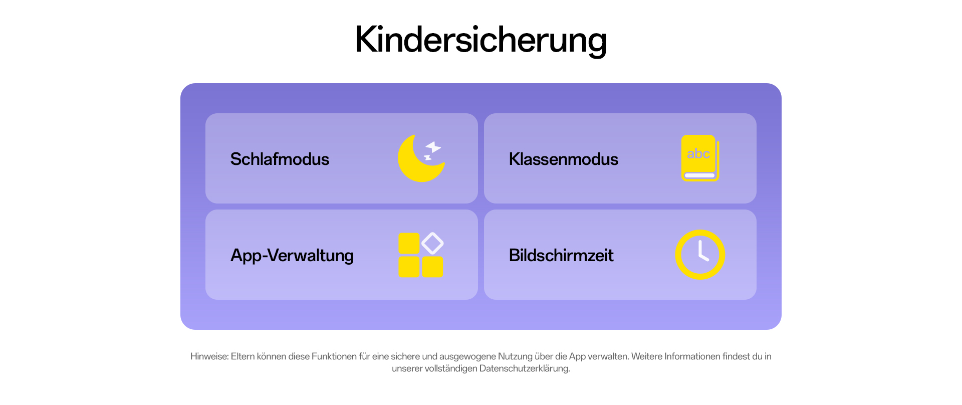 imoo Watch Phone X10 Kindersicherung: Schlafmodus, Klassenmodus, App-Verwaltung und Bildschirmzeit. Produktseite.