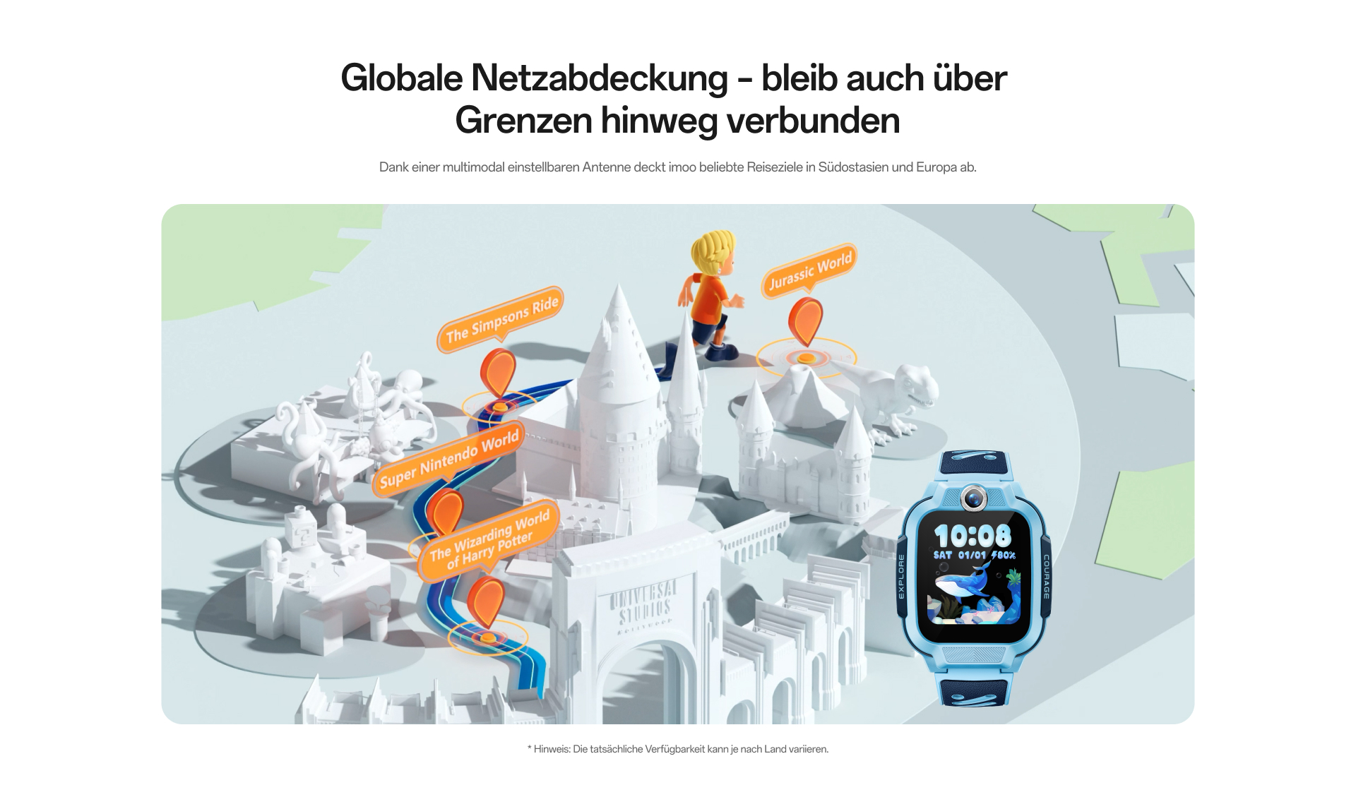 Globale Netzabdeckung von imoo mit leuchtenden Verbindungen und Standort-Pins auf stilisierten Weltkarte.