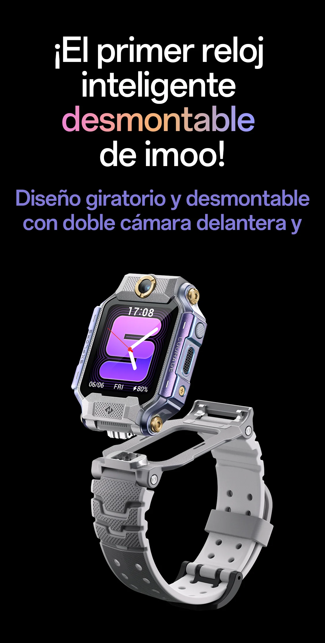 imoo Smartwatch X10 - ¡El primer reloj inteligente desmontable de imoo! Diseño giratorio y desmontable con doble cámara delantera y trasera