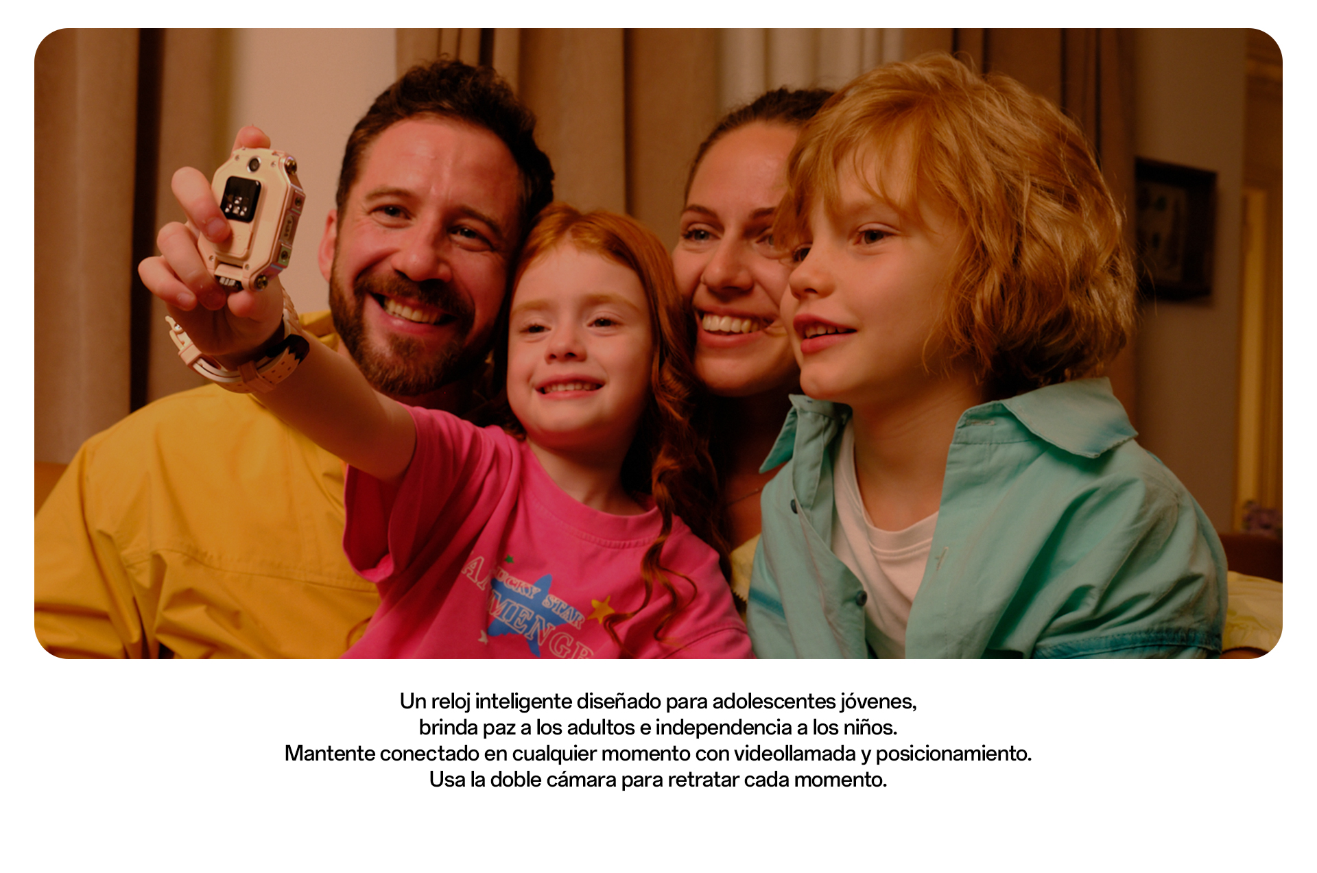 imoo Smartwatch X10 mit Familie beim Selfie, für Eltern und Kinder, Produktseite