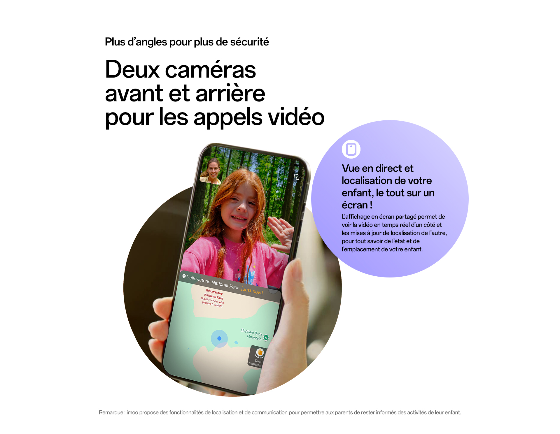 imoo Smartwatch X10 zeigt Videoanruf und Karte mit Kindesstandort, Dual-Kamera für Anrufe auf Produktseite