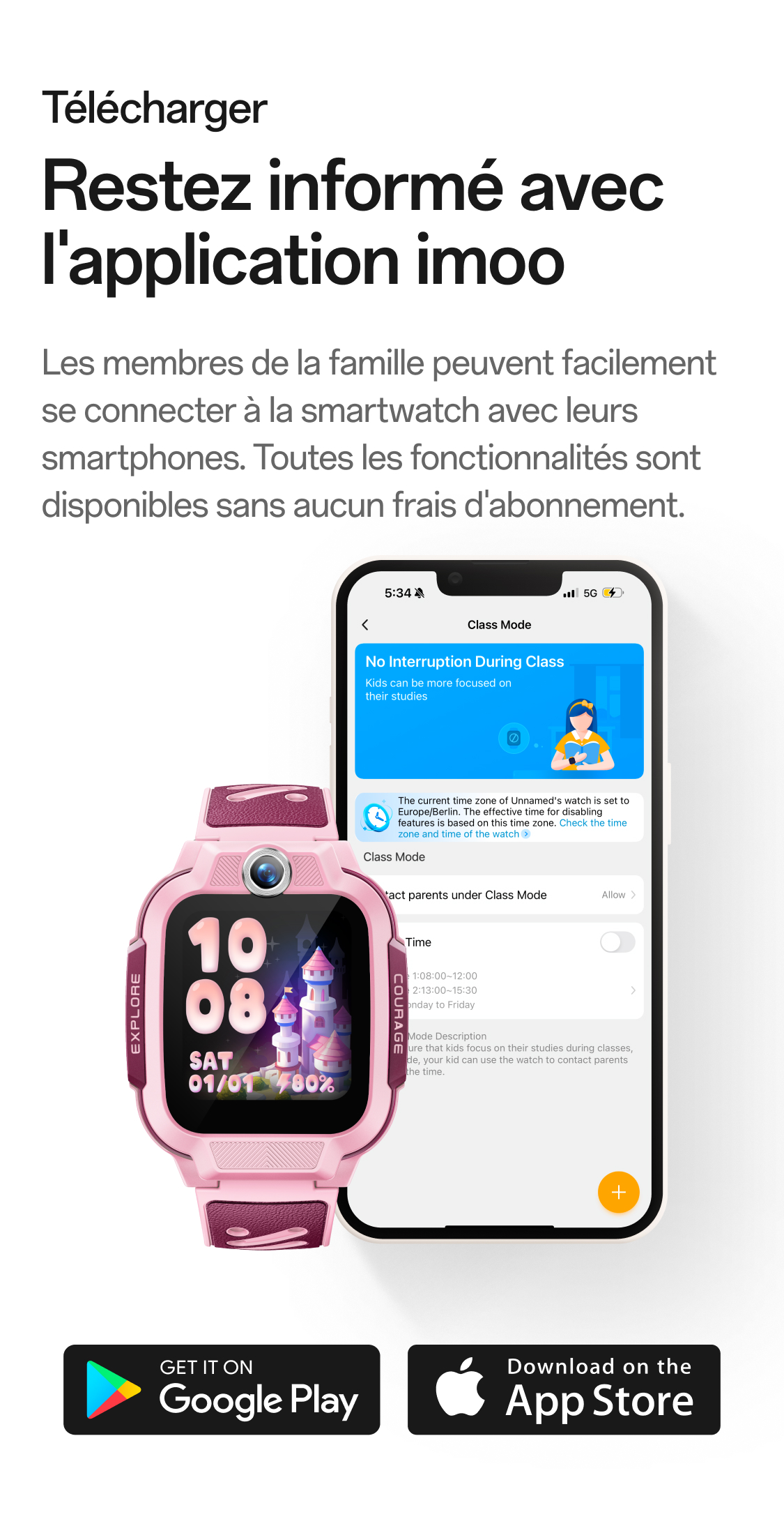 imoo Watch Phone Z3 Lieferumfang: hellblaue Uhr, Verpackung, Ladekabel, Anleitung, SIM-Öffner. Produktseite.