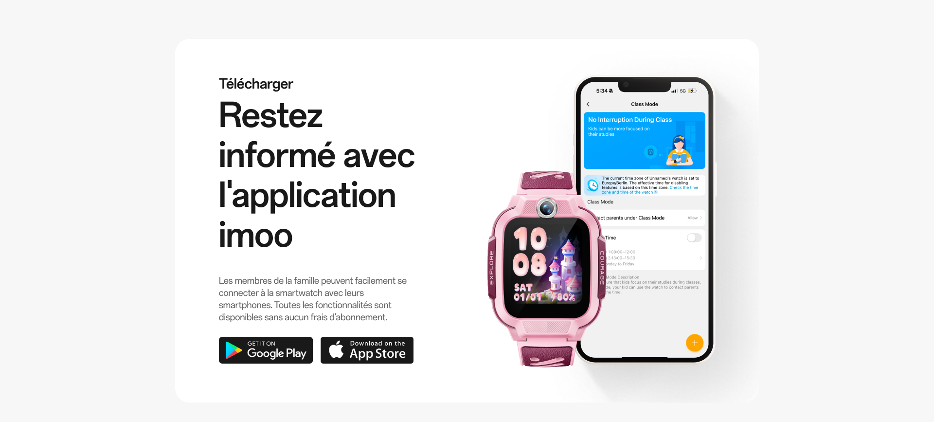 imoo Watch Z3: Funktionen Chat, SMS empfangen, Schritte zählen und 2MP Frontkamera zum Fotografieren. Produktseite.