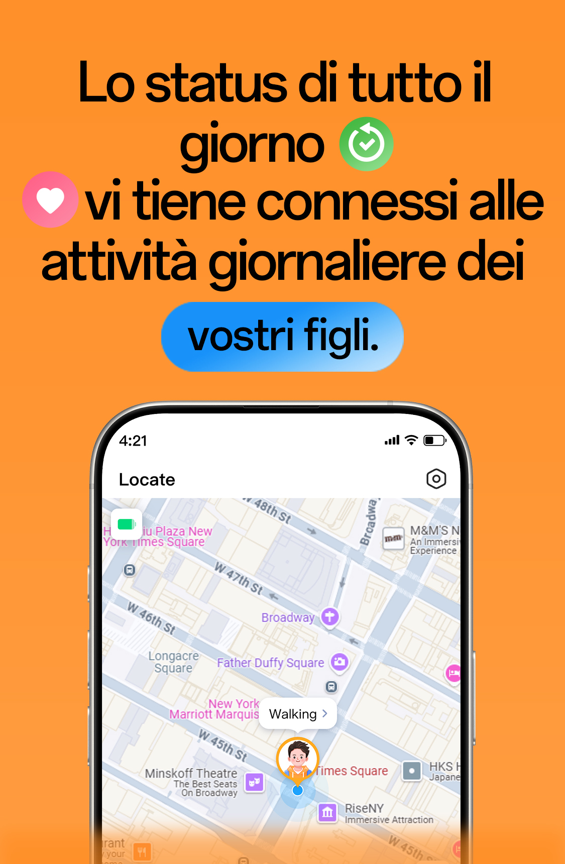 imoo Smartwatch X10 Eltern-App zeigt Kindersuche in New York, Verhaltensstatus und Herzfrequenz auf Produktseite