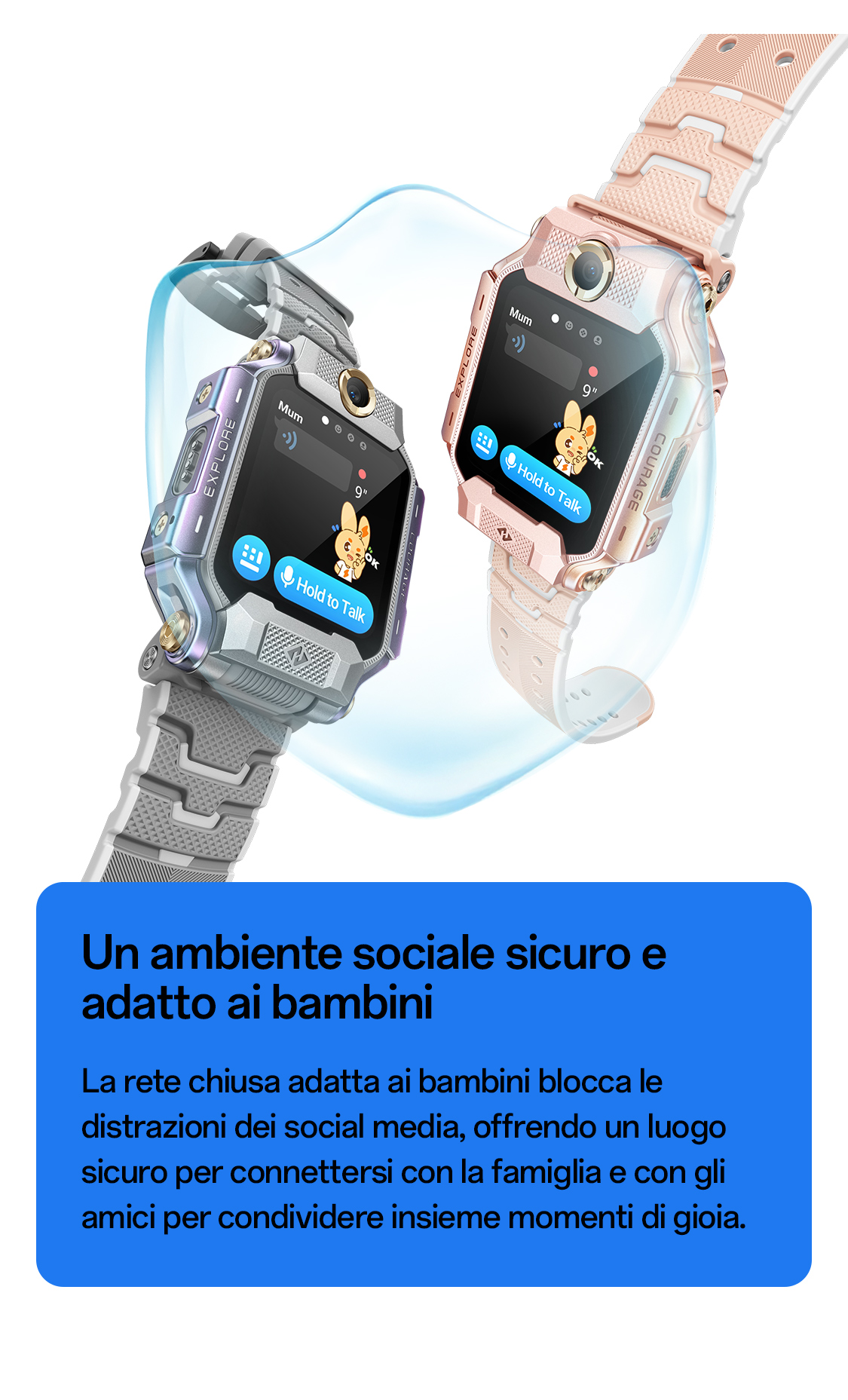 Kind mit rosafarbener imoo X10 Uhr schwimmt, sichere Anruffunktion