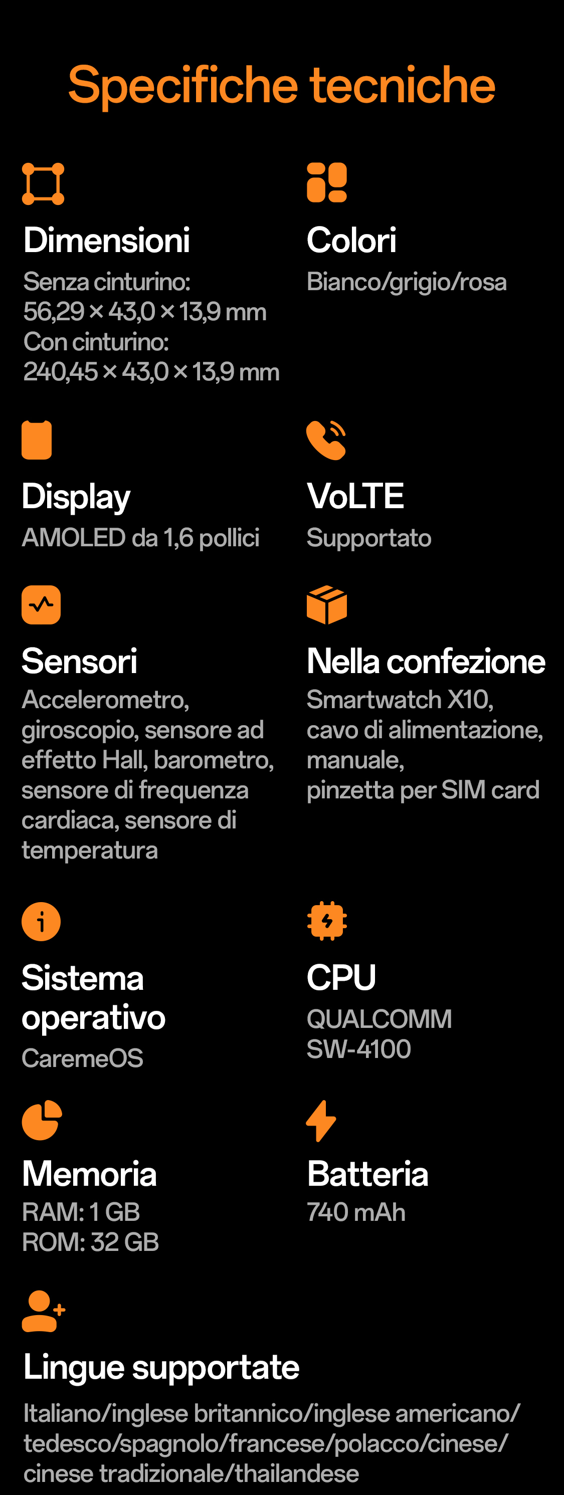 imoo Smartwatch X10 technische Daten: Abmessungen, Farben, Display, Akku, Konnektivität. Produktseite.