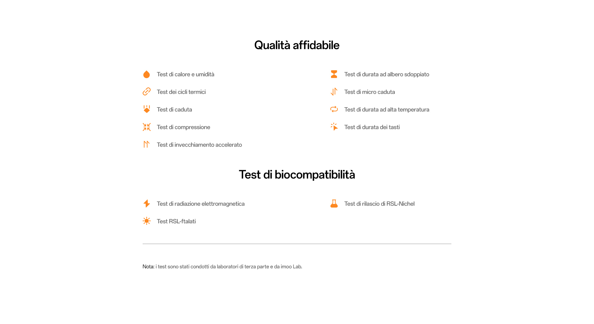 imoo Smartwatch X10: Übersicht der Zuverlässigkeits- und Biokompatibilitätstests zur Hervorhebung der Produktqualität.