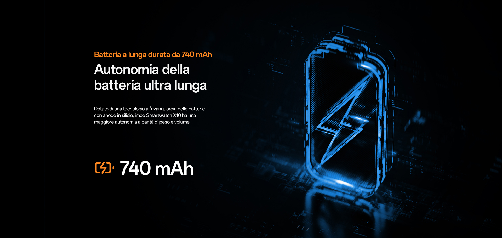 imoo Smartwatch X10 mit 740 mAh Akku, ultralange Laufzeit dank Siliziumanoden-Batterietechnologie, Produktseite