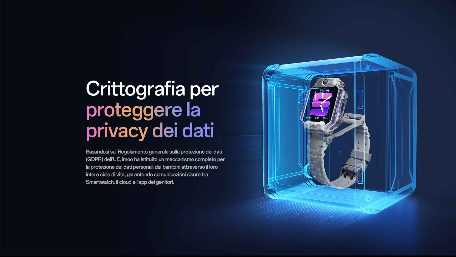 imoo Smartwatch X10: Weltkarte mit Markierungen, zeigt internationale Netzabdeckung. Produktseite.