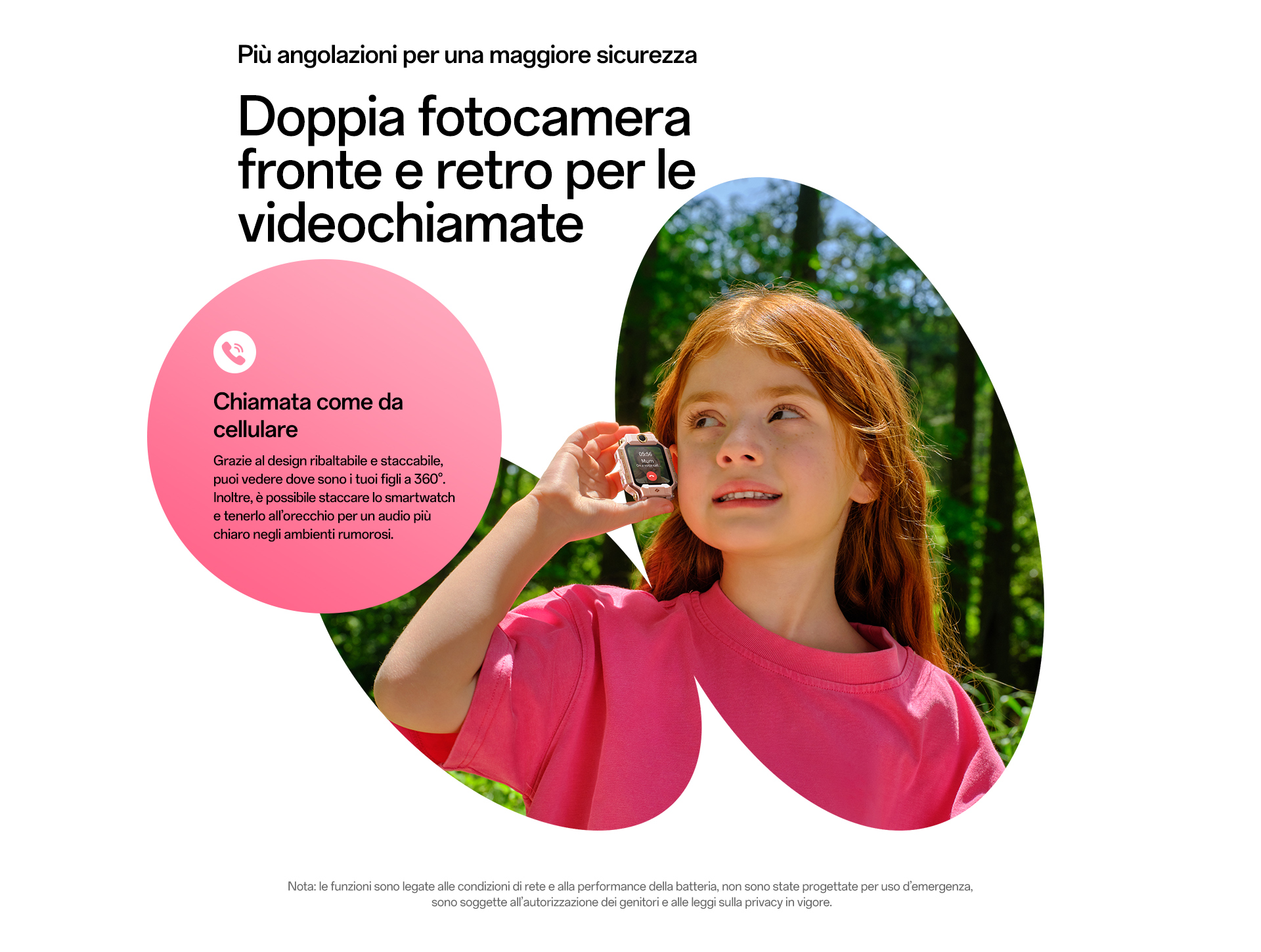 imoo Smartwatch X10 mit Kind im Wald während eines Videoanrufs mit 'Mum'