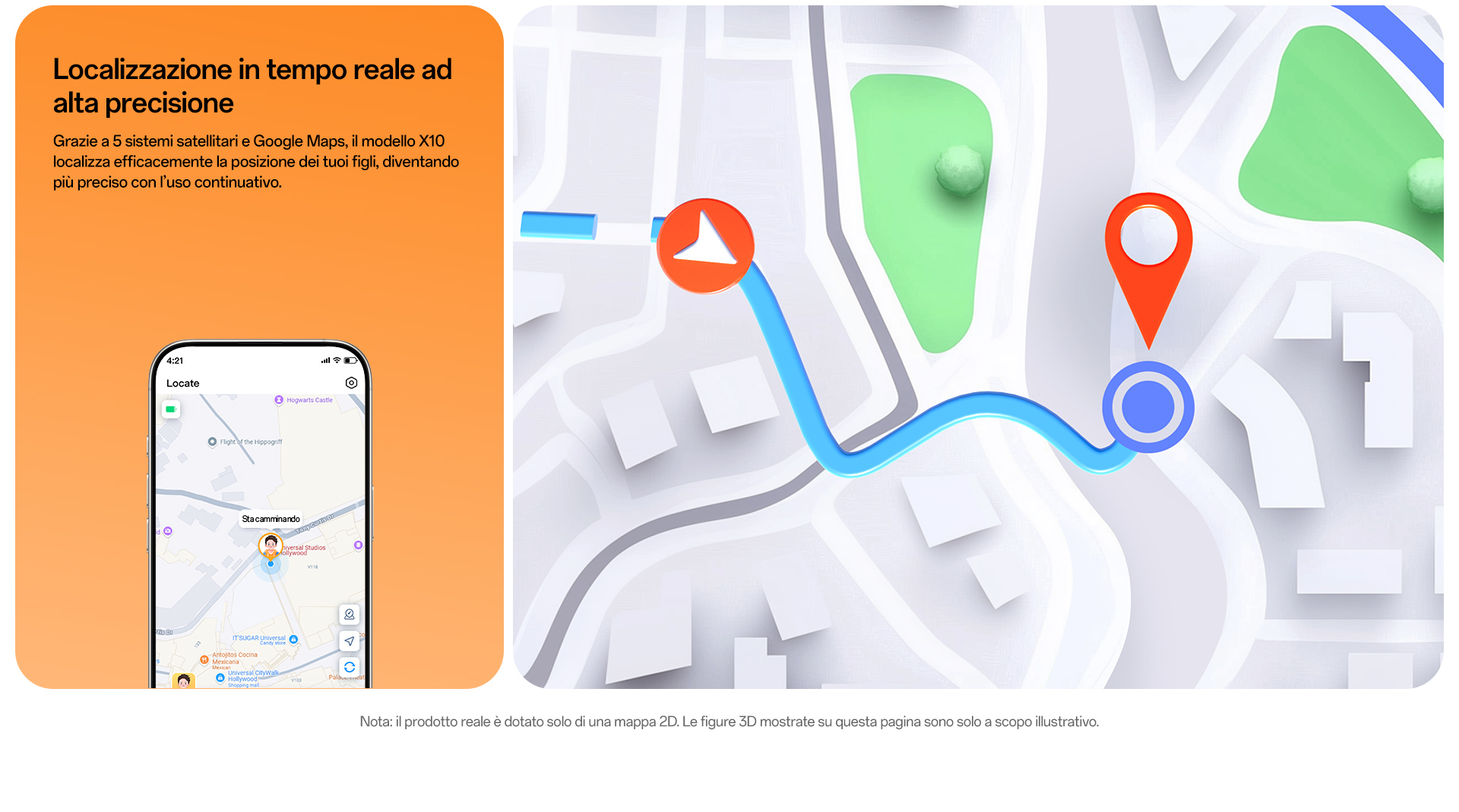 imoo Smartwatch X10 zeigt Echtzeit-Standortverfolgung mit Karte und 'Locate'-App auf dem Smartphone. Produktseite.