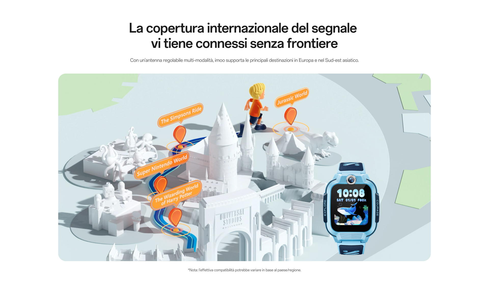 Globale Netzabdeckung von imoo mit leuchtenden Verbindungen und Standort-Pins auf stilisierten Weltkarte.