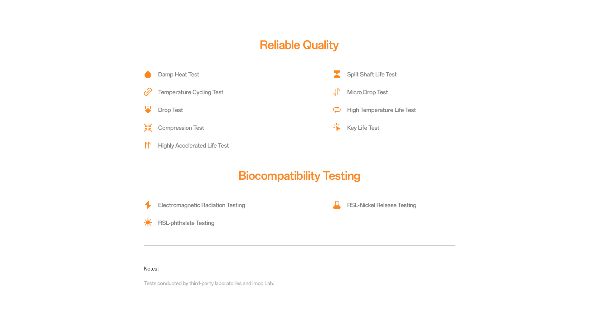 Reliable quality tests, biocompatibility testing, electromagnetic radiation testing, phthalate testing, nickel release testing