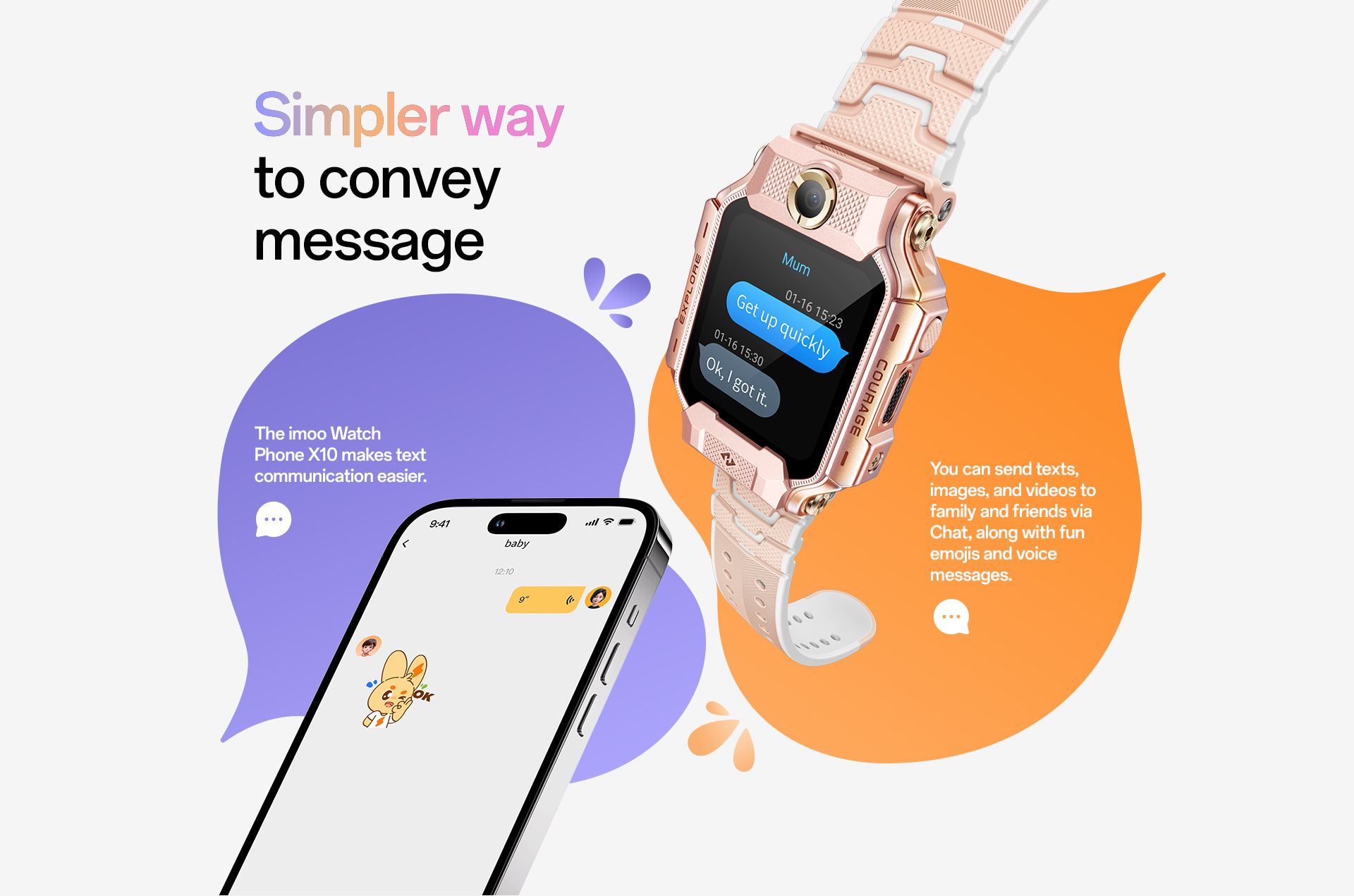 Chat, text messages, images, videos, emojis, voice messages
