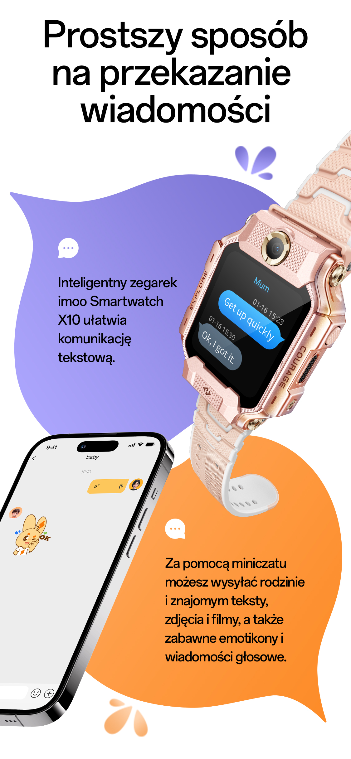 imoo Watch Phone X10: Zwei Kinder vergleichen ihre Uhren im Freien, um Freunde hinzuzufügen. Grau und Roségold Varianten.