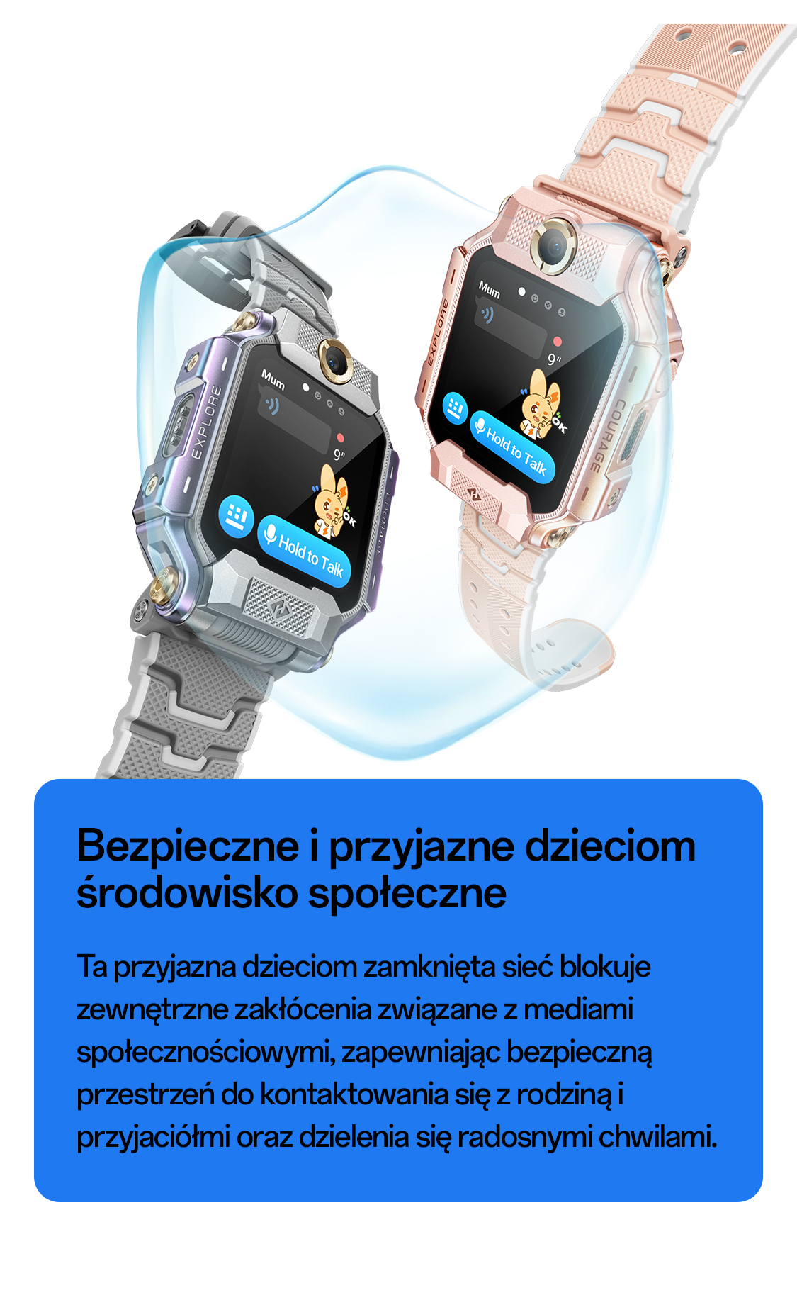 Kind mit rosafarbener imoo X10 Uhr schwimmt, sichere Anruffunktion