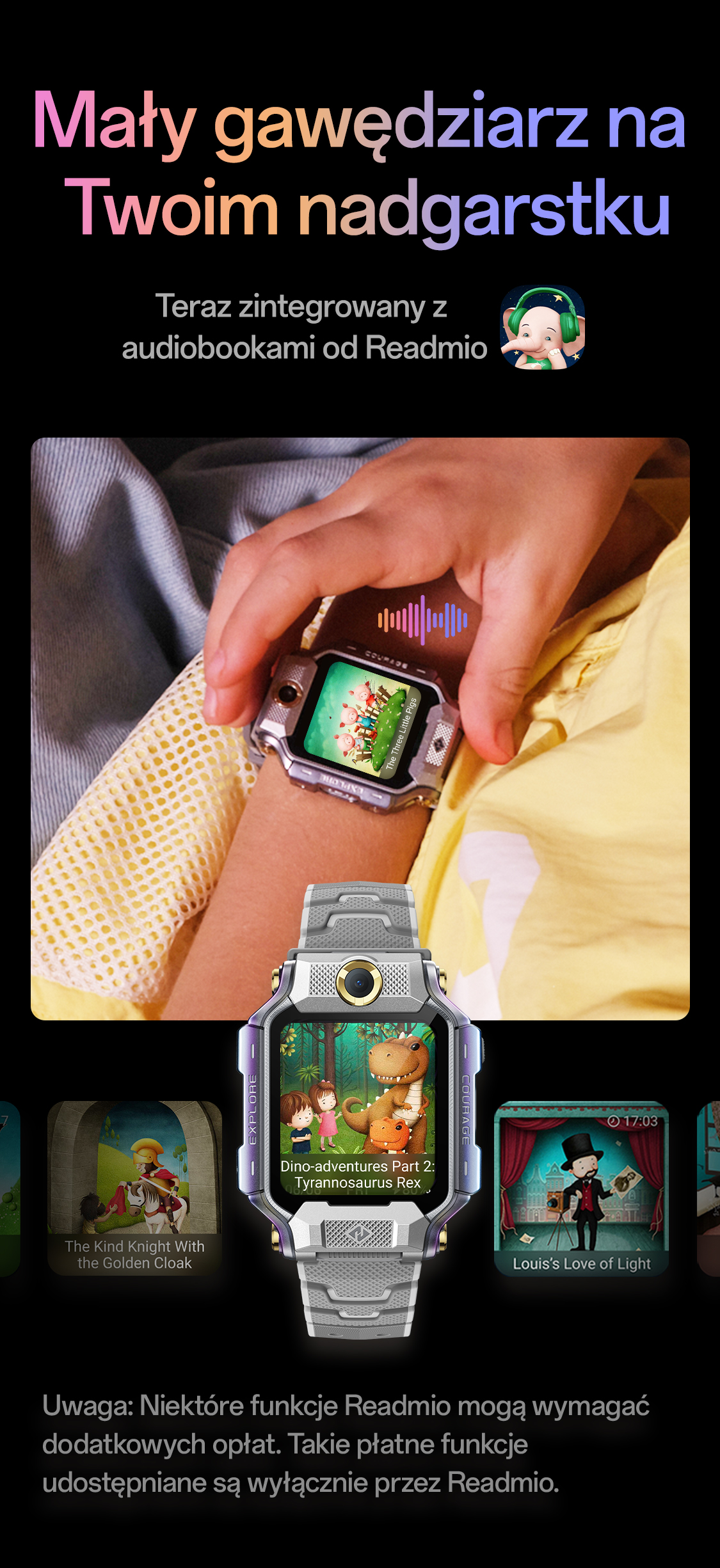 imoo Watch Phone X10: Verpackungsinhalt mit Uhr, Ladekabel, Kurzanleitung. Produktseite.