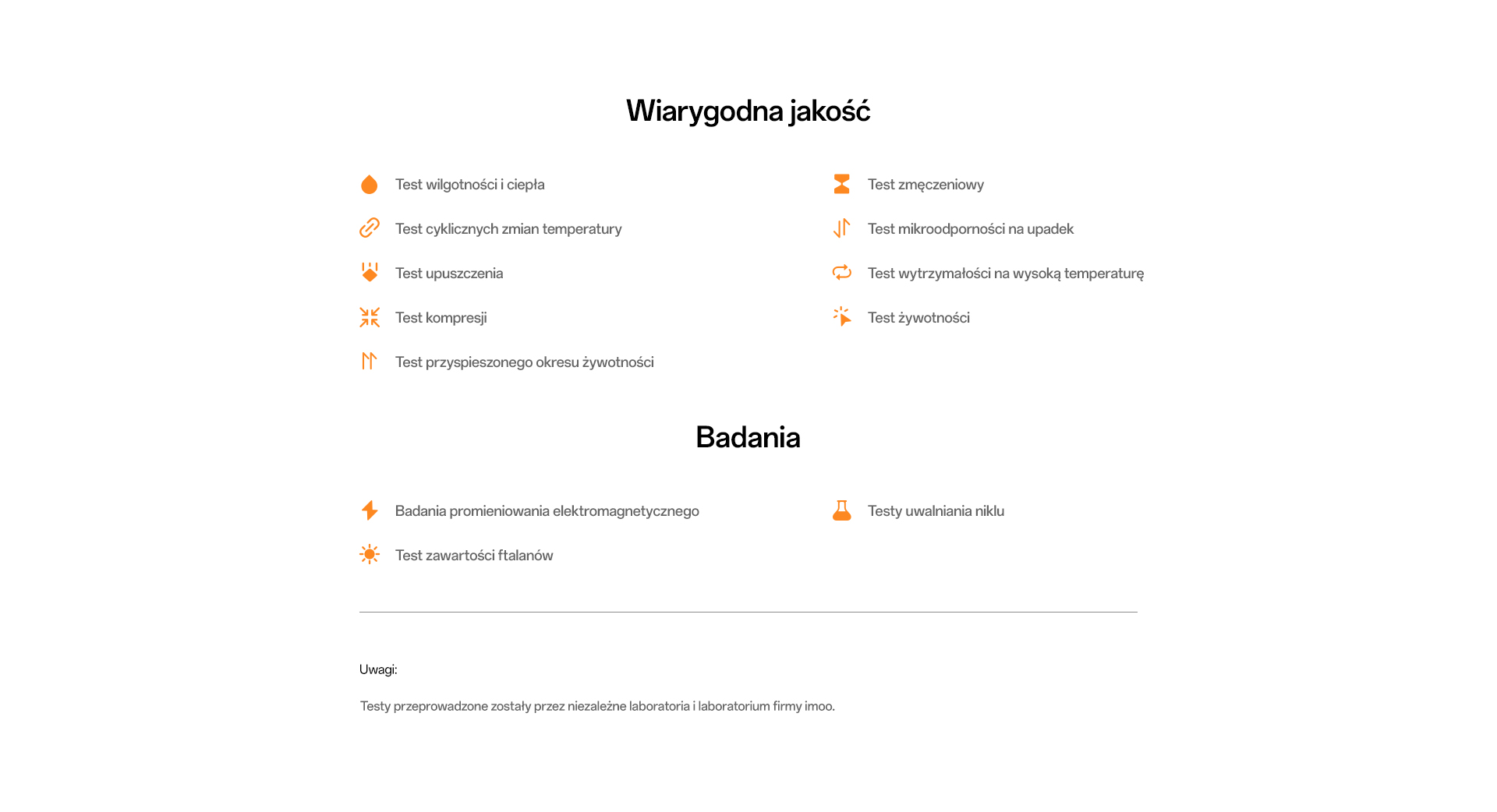imoo Watch Phone X10: Übersicht der Zuverlässigkeits- und Biokompatibilitätstests zur Hervorhebung der Produktqualität.