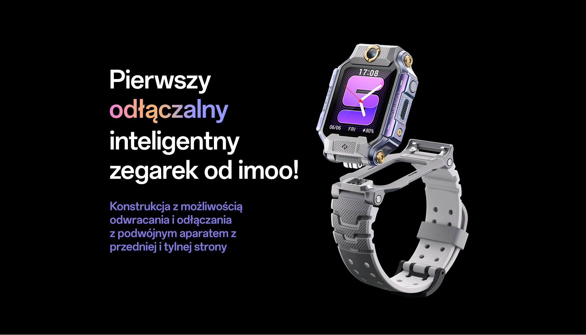 imoo Watch Phone X10 mit abnehmbarem Flip-Design und Dual-Kameras für Produktpräsentation