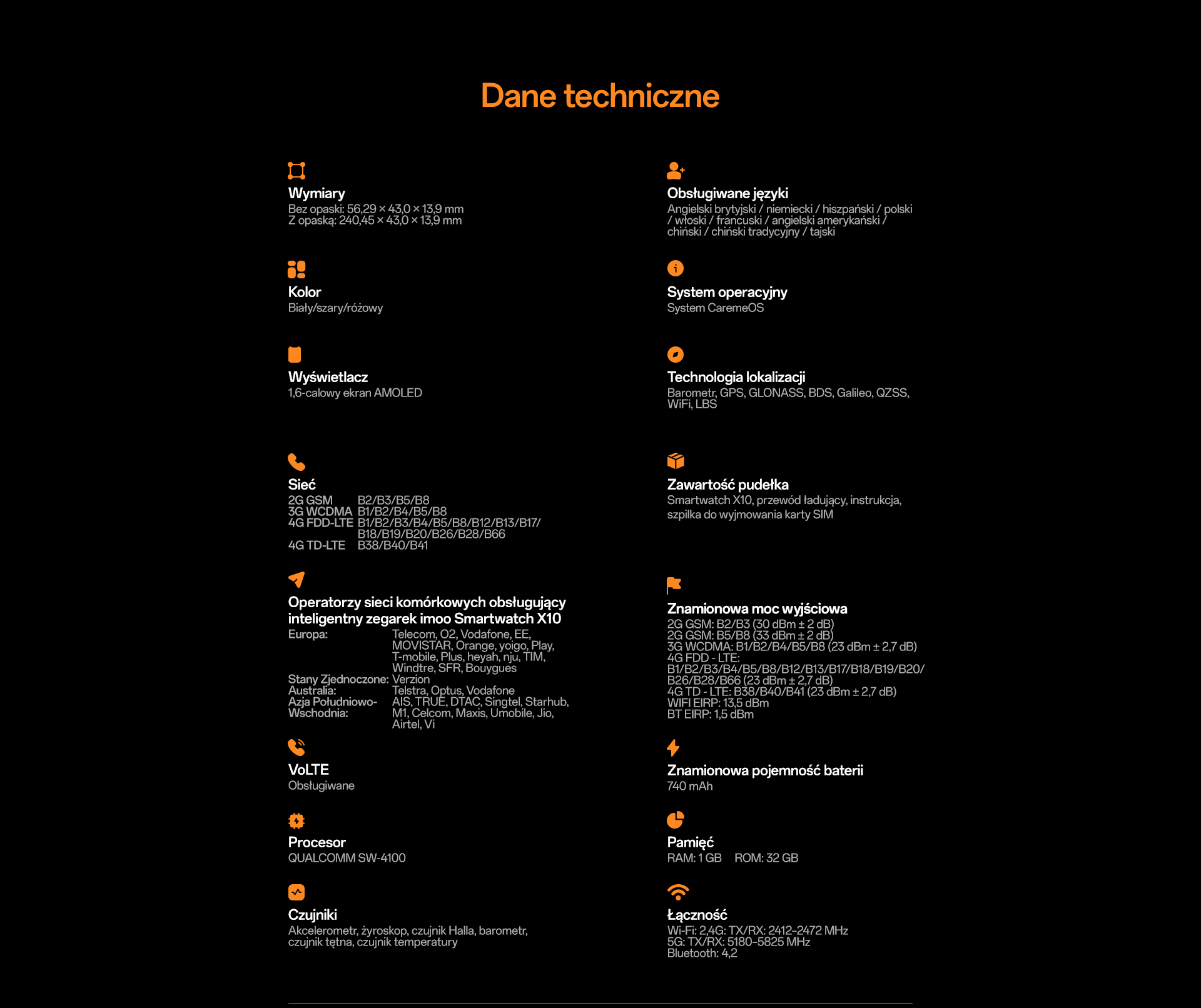 imoo Watch Phone X10 Specs: Abmessungen, Farben, Display, Netzwerk, Sprachen, Ortung, Akku, Speicher.