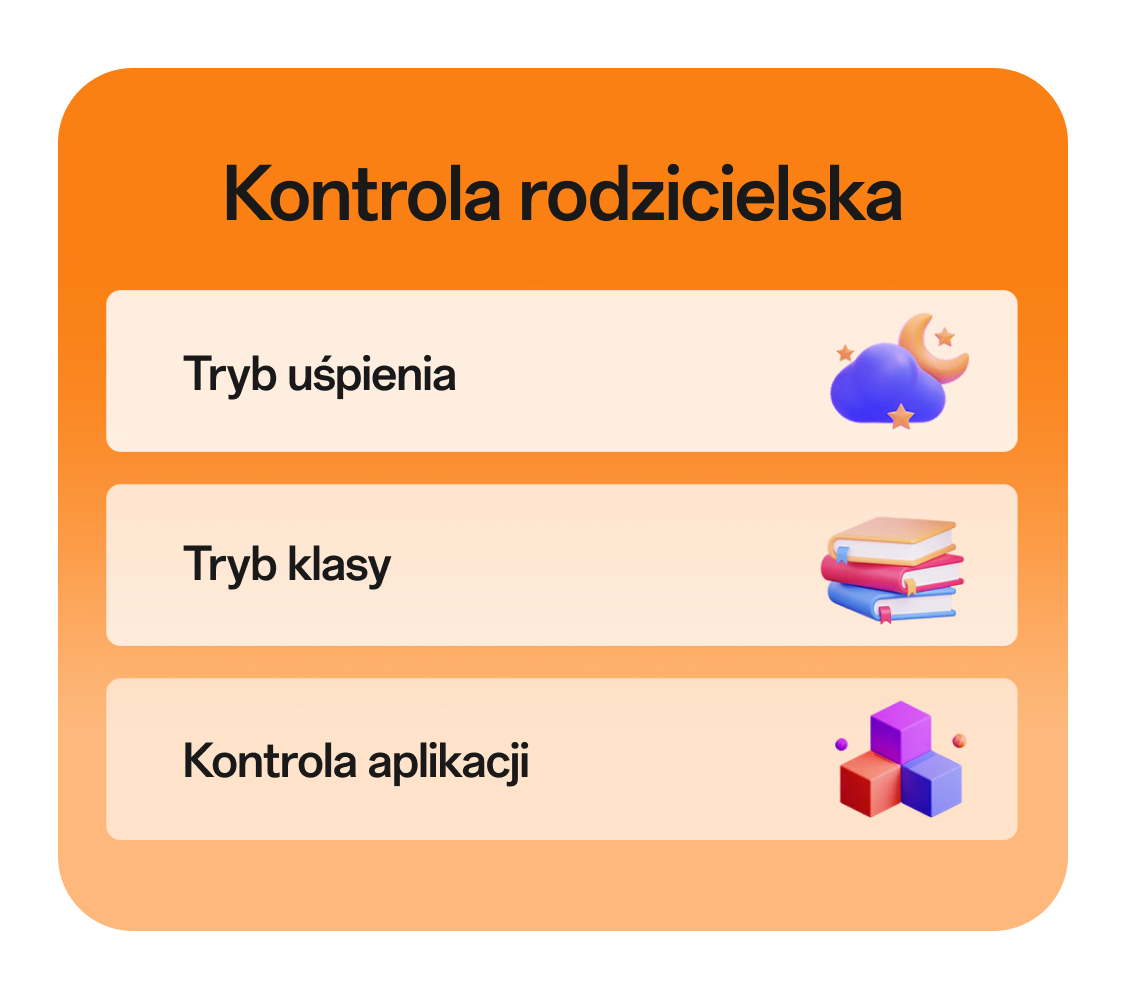 imoo Z3 Kindersicherung: Schlaf-, Klassenmodus und App-Verwaltung mit Icons für Sicherheit auf der Produktseite