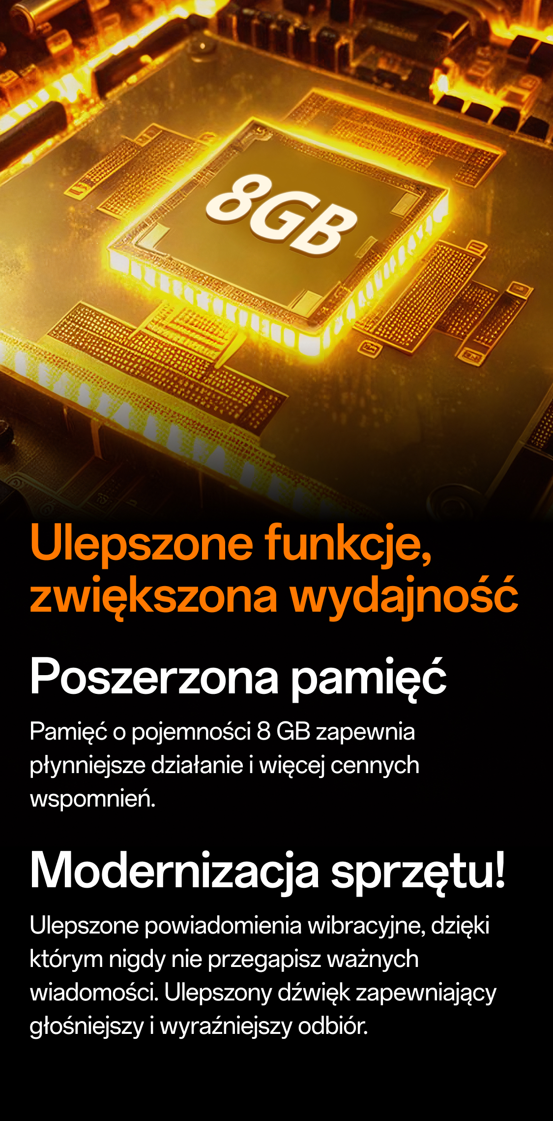 Goldener 8GB Mikrochip hervorhebt verbesserte Leistung und mehr Speicherplatz der imoo Z3 Smartwatch.