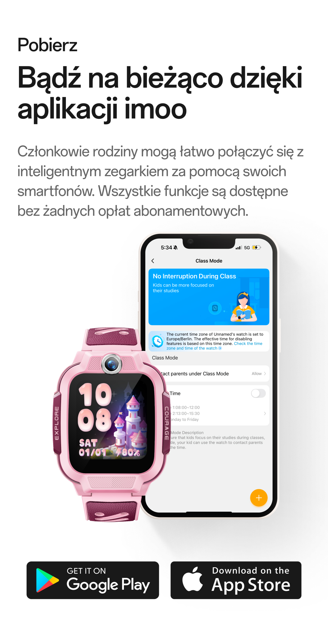 imoo Watch Phone Z3 Lieferumfang: hellblaue Uhr, Verpackung, Ladekabel, Anleitung, SIM-Öffner. Produktseite.