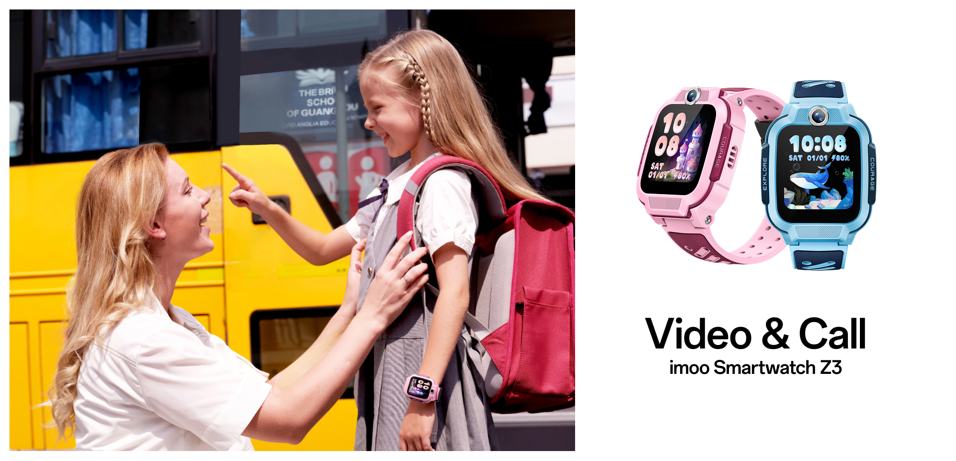 imoo Watch Phone Z3 in Rosa und Blau, Kinderuhr mit Kamera für den Alltag auf der Produktseite