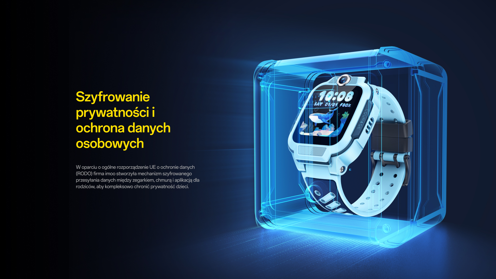 imoo Z3 Kindersicherung: Schlaf-, Klassenmodus und App-Verwaltung mit Icons für Sicherheit auf der Produktseite