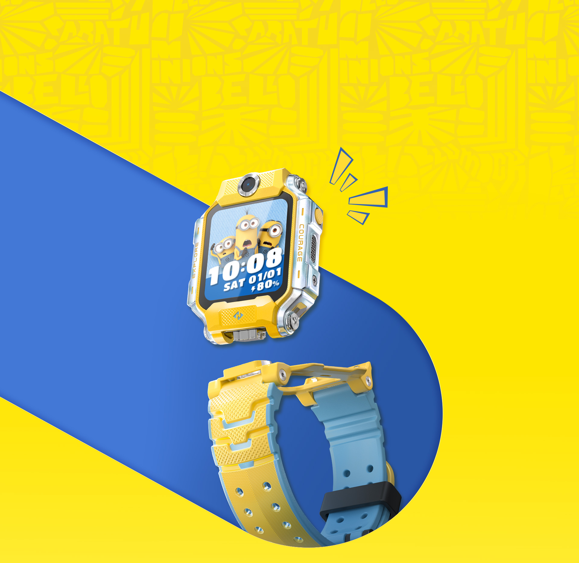 Yellow and blue Minions-inspired imoo X10 Watch Phone and strap