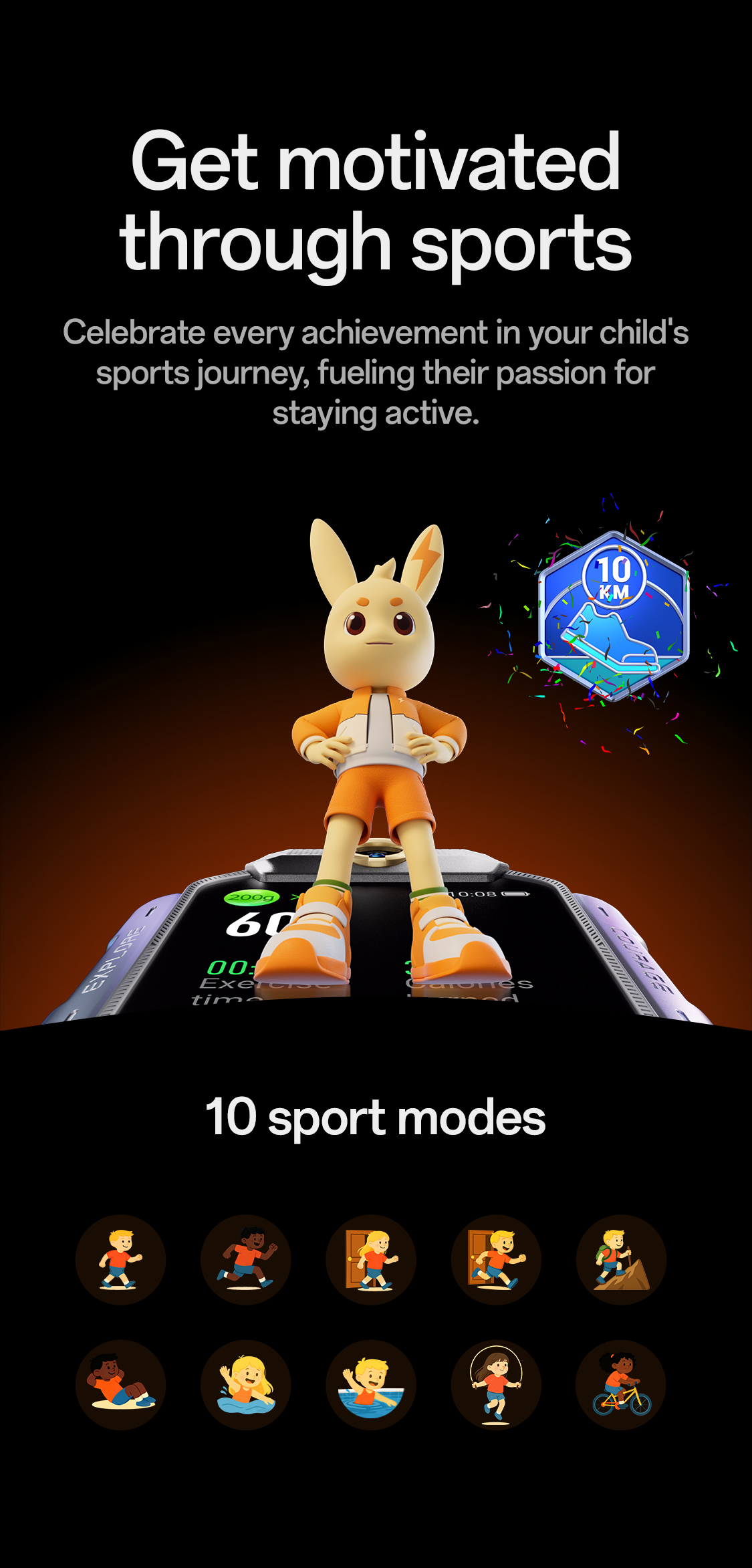 imoo Watch Phone X10: 10 Sportmodi & Fitness-Tracking mit Icons. Produktseite.