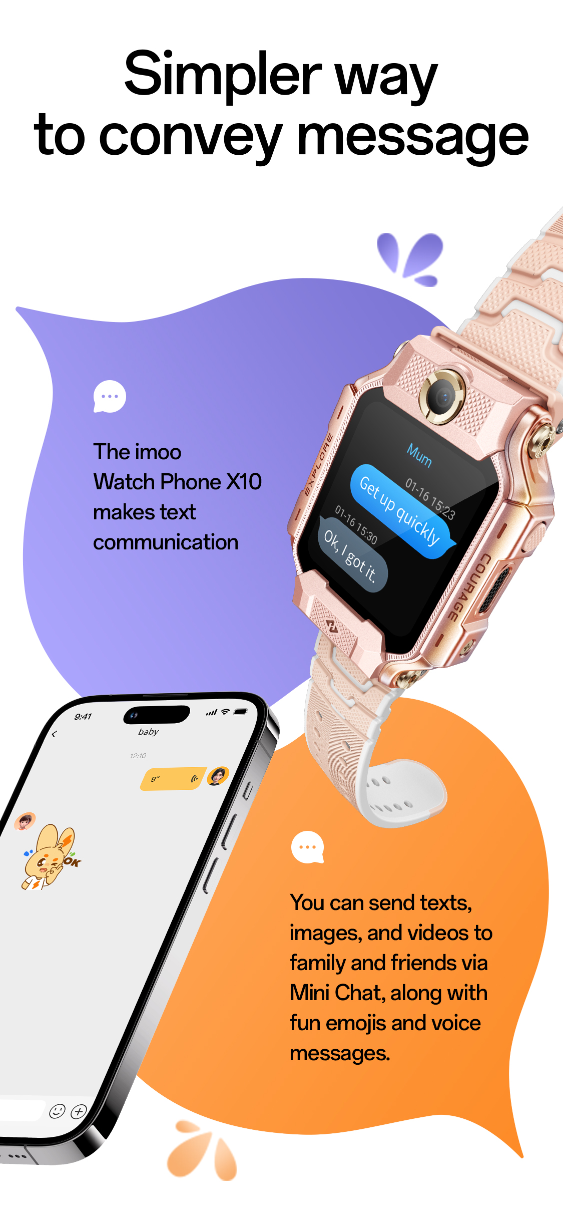 imoo Watch Phone X10: Zwei Kinder vergleichen ihre Uhren im Freien, um Freunde hinzuzufügen. Grau und Roségold Varianten.
