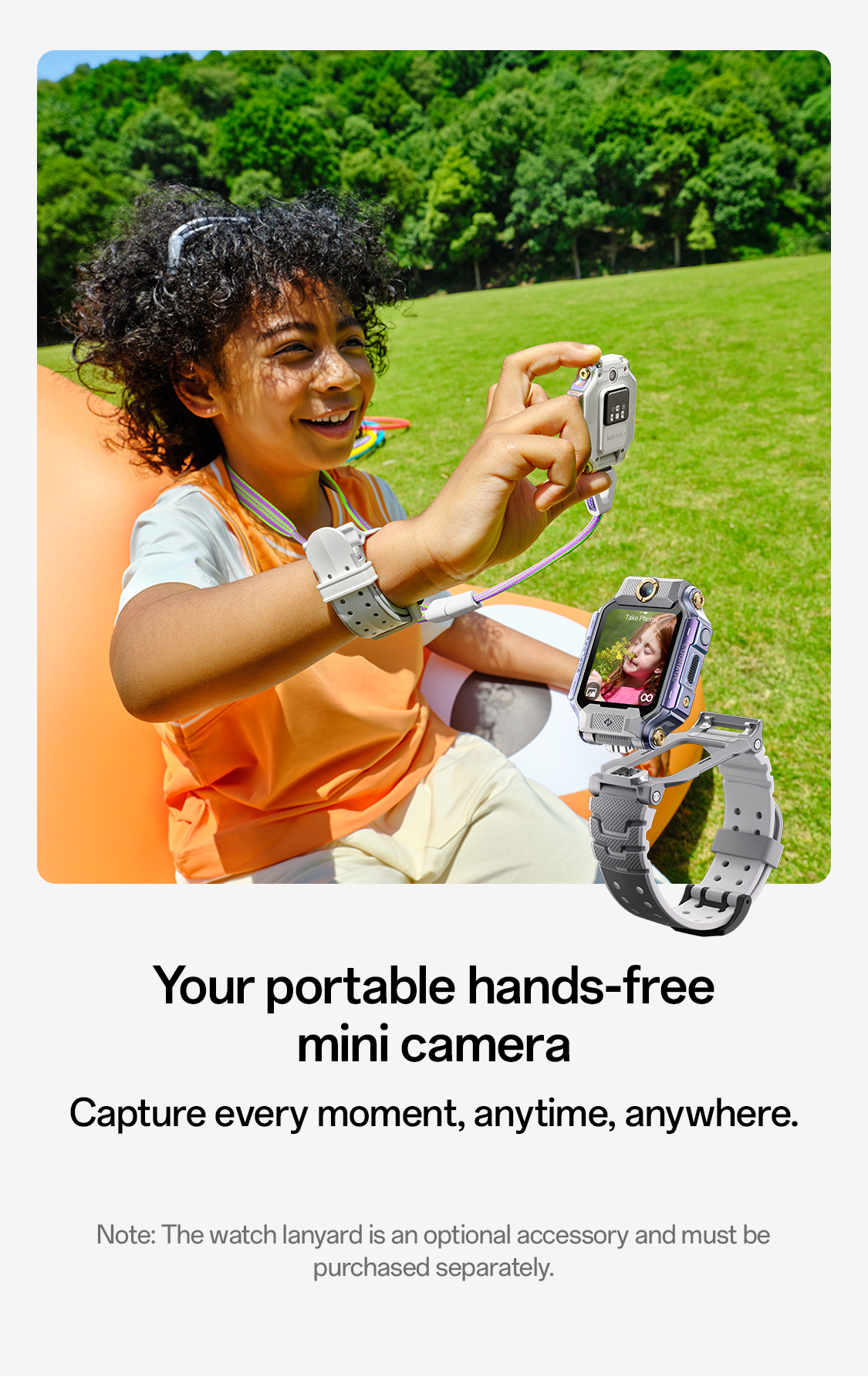 Portable hands free mini camera watch lanyard optional accessory