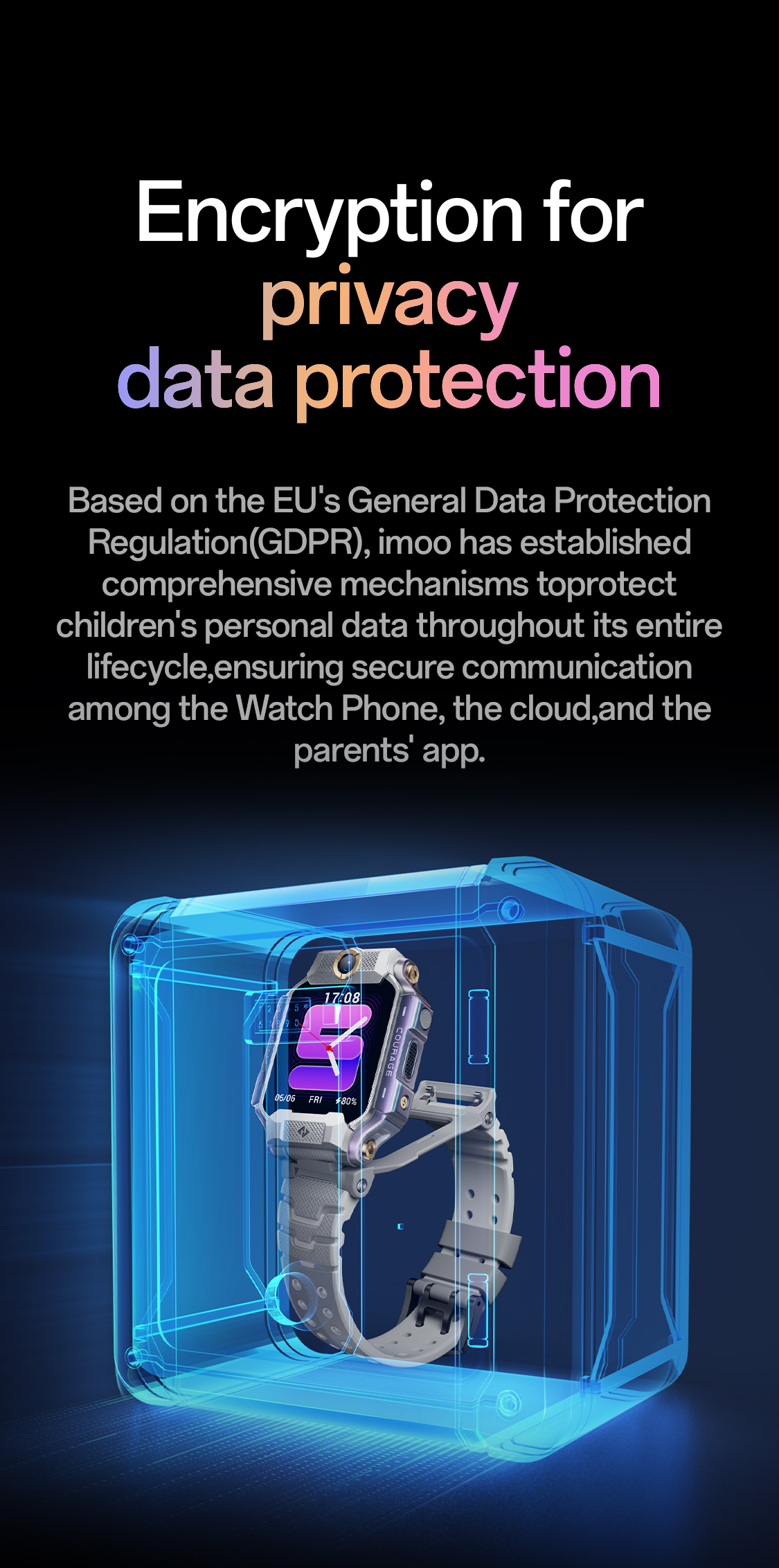 imoo Watch Phone X10: Snapdragon Chip, 1GB+32GB Speicher, 4G, WLAN. Technische Details & Kinder im Freien. Produktseite.
