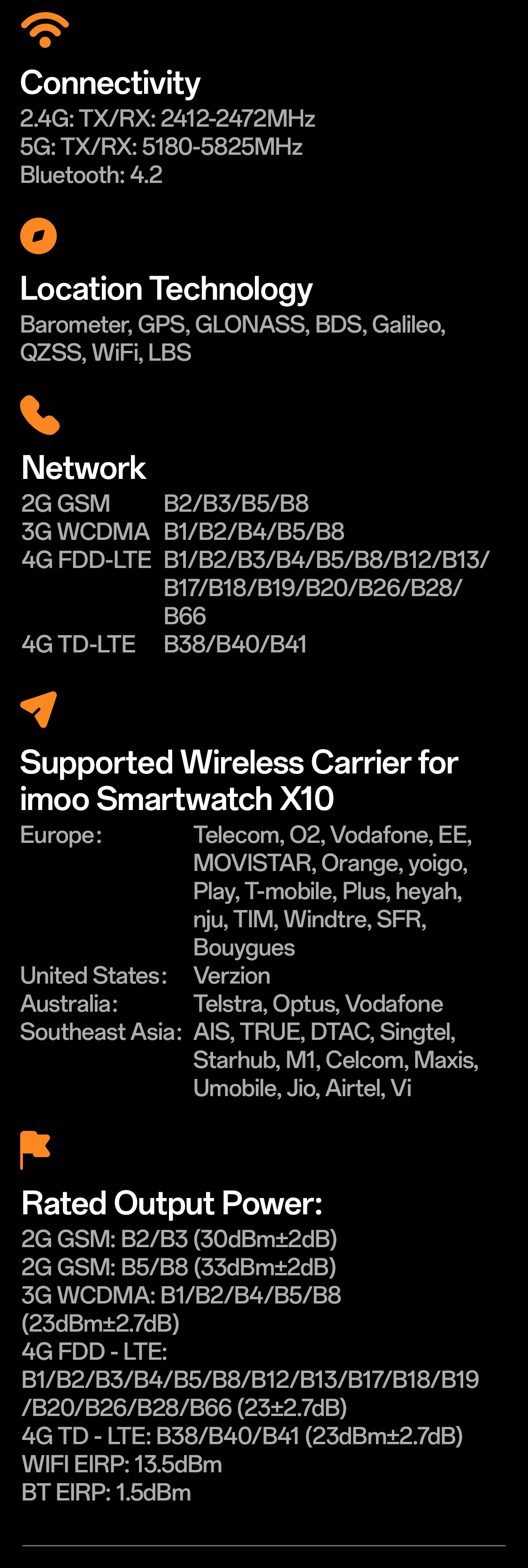 imoo Watch Phone X10 technische Daten: Abmessungen, Farben, Display, Akku, Konnektivität. Produktseite.