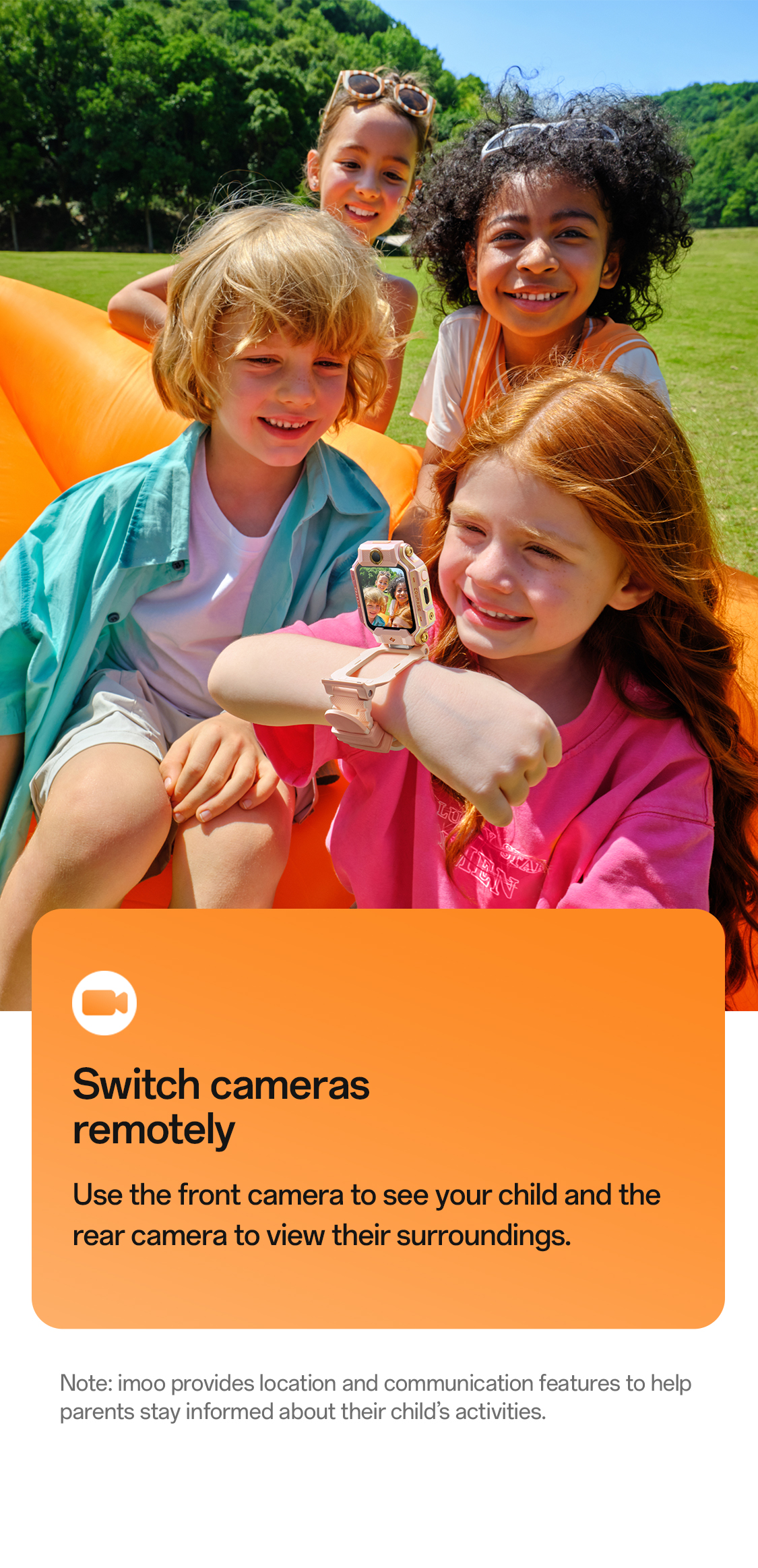 Switch cameras remotely front camera to see child rear camera to view surroundings