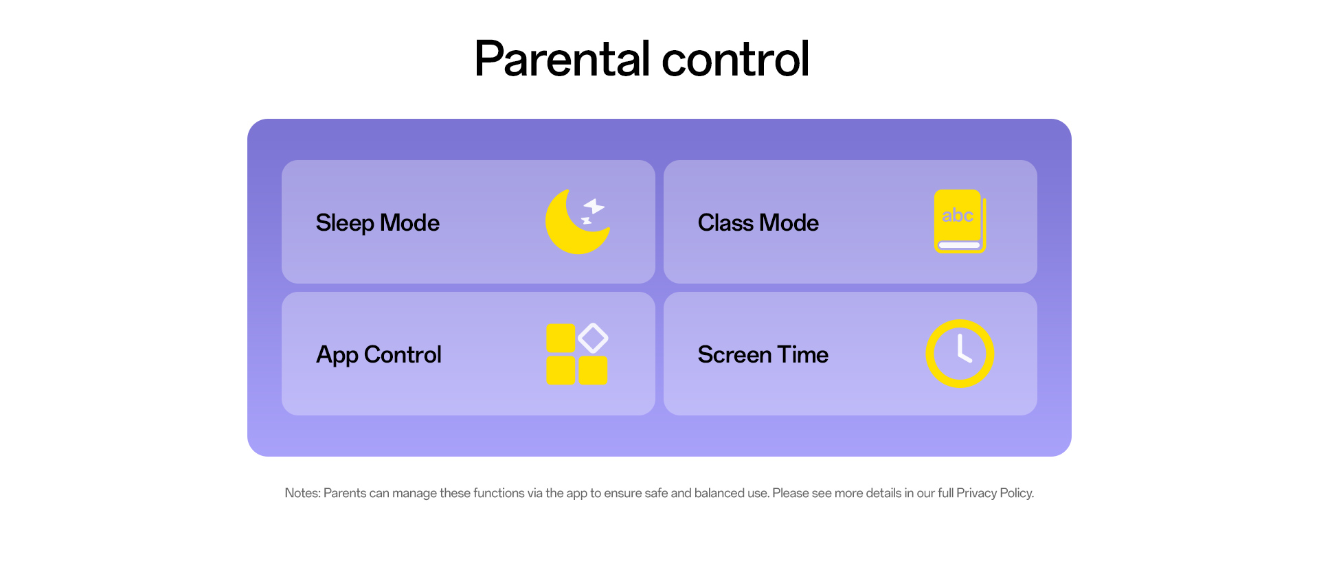 Parental control sleep mode class mode app control screen time manage via app