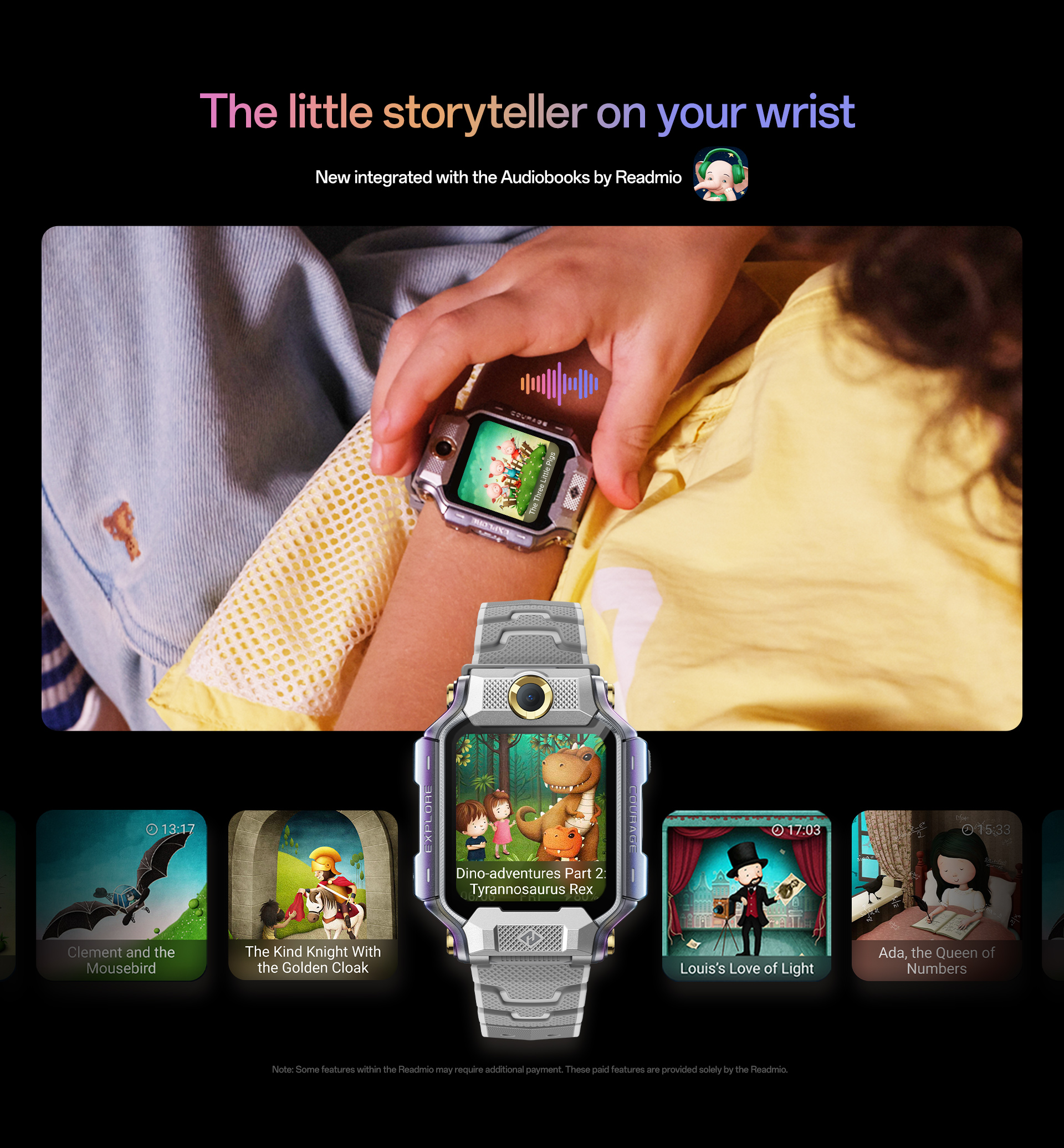 Storyteller on wrist integrated with Readmio audiobooks some features require payment