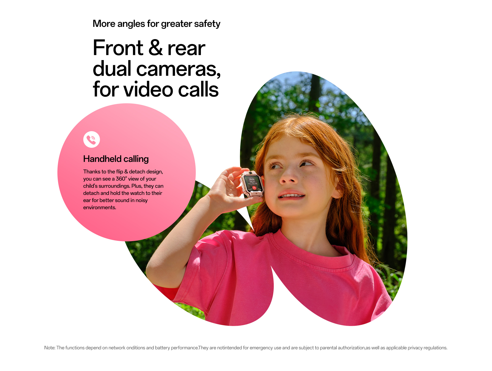 imoo Watch Phone X10 mit Kind im Wald während eines Videoanrufs mit 'Mum'