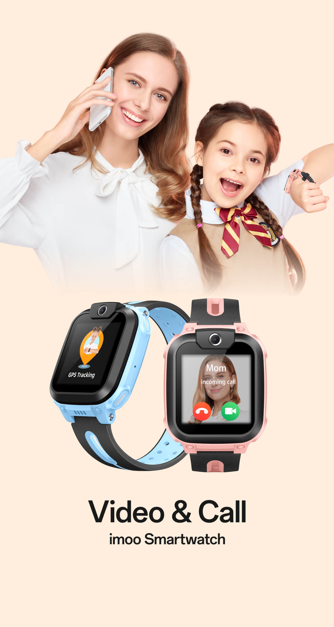 imoo Watch Phone Z1 für Kinder: Grüne Uhr zeigt GPS, pinke Uhr zeigt Videoanruf von Mama