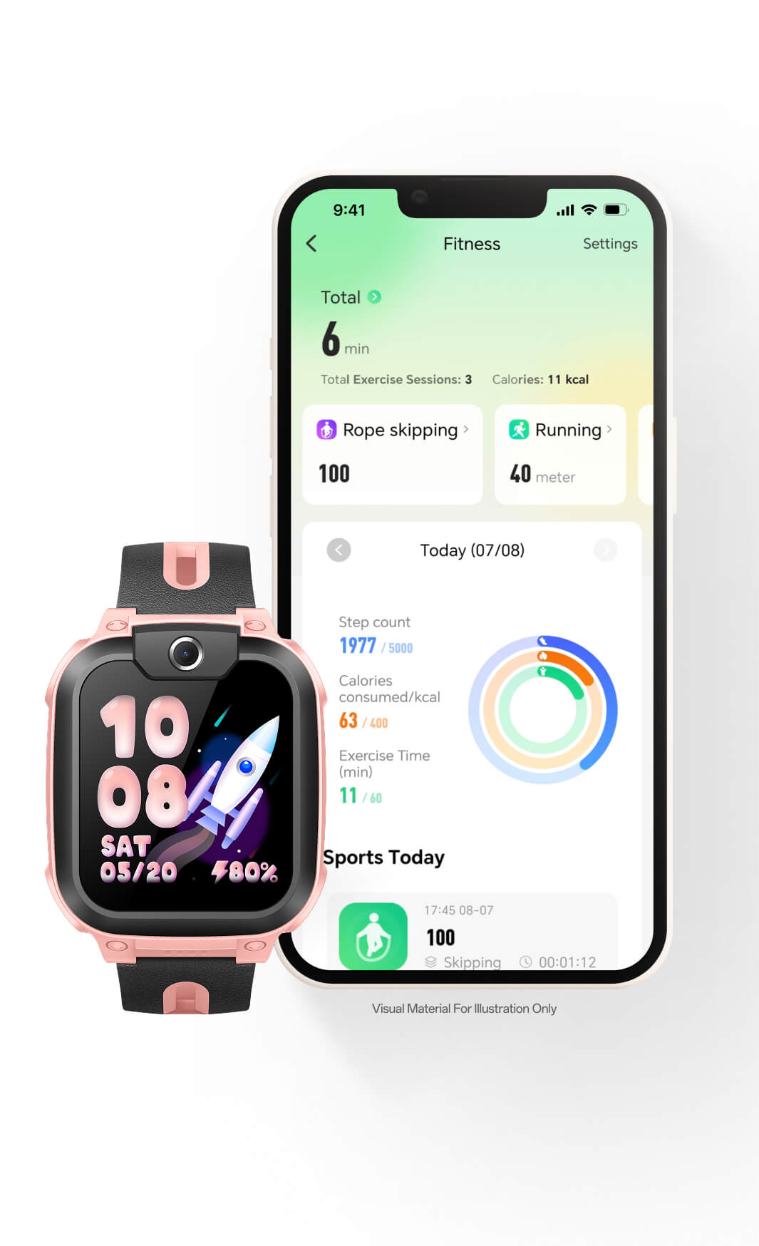 imoo Watch Phone Z1 Pink Kinder Smartwatch mit Fitness-App, zeigt Schritte und Kalorien, perfekt für aktive Kinder.
