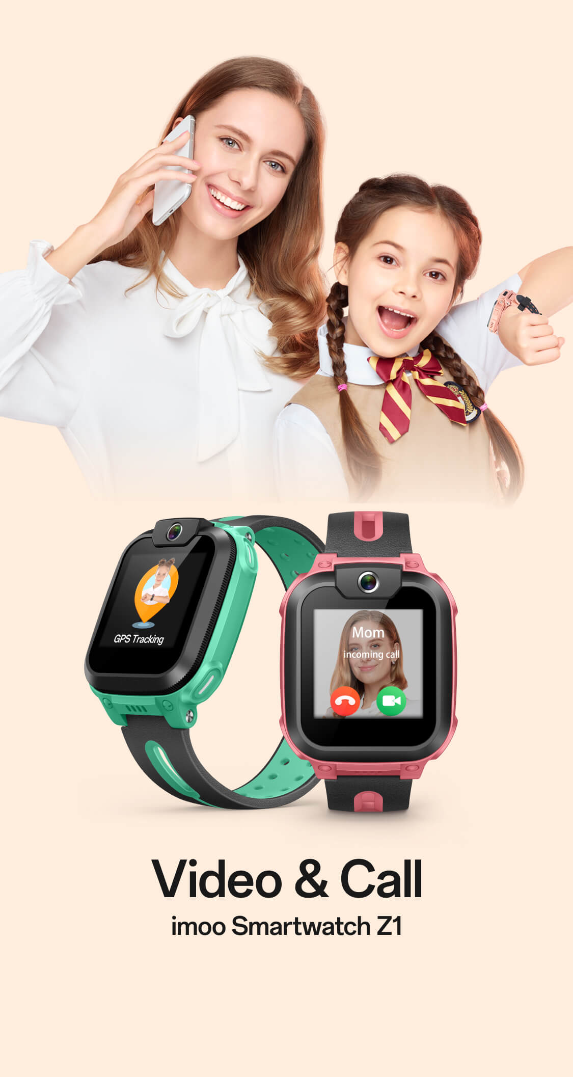 imoo Watch Phone Z1 für Kinder: Grüne Uhr zeigt GPS, pinke Uhr zeigt Videoanruf von Mama