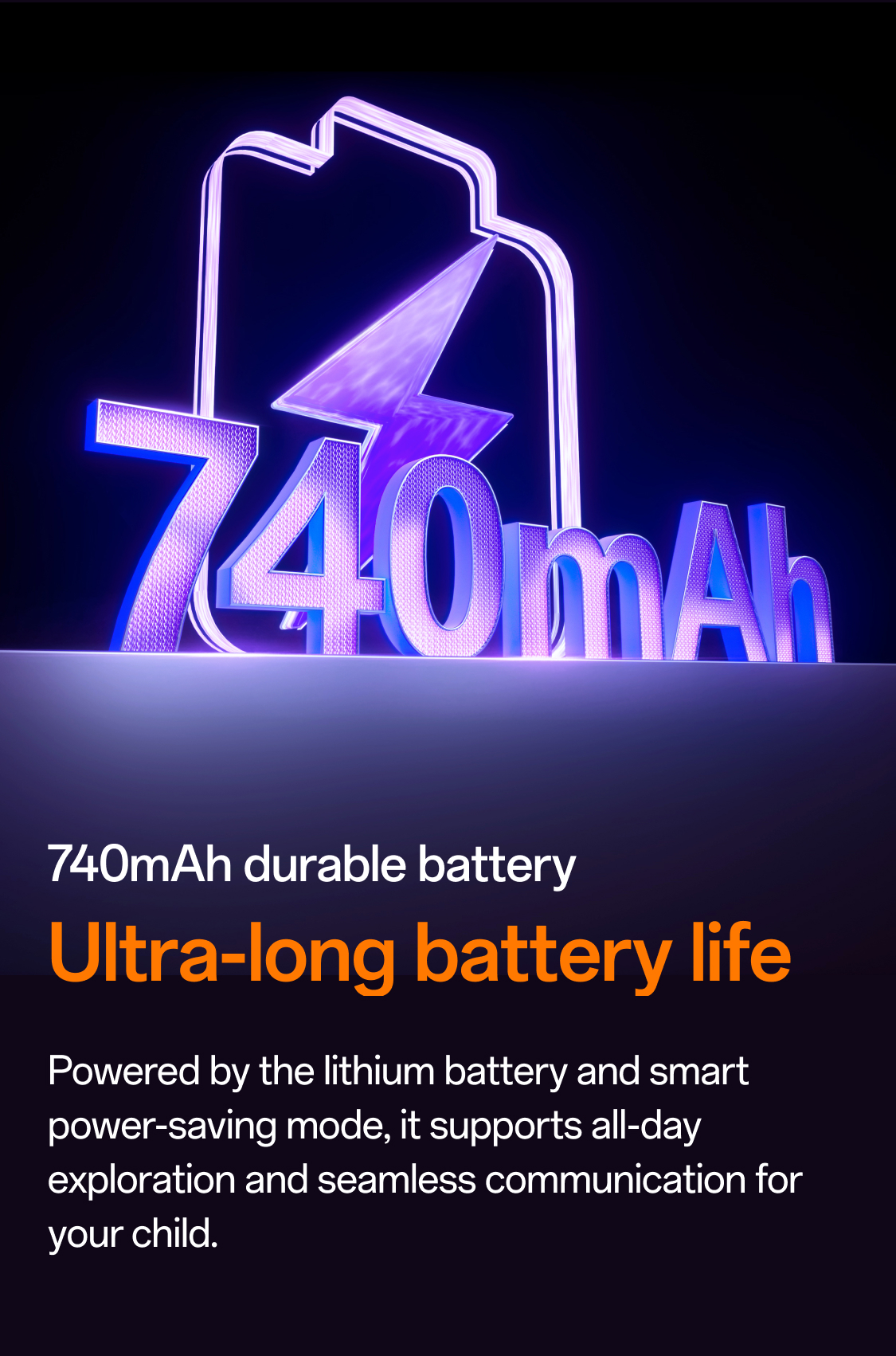 740mAh durable battery ultra-long battery life smart power saving