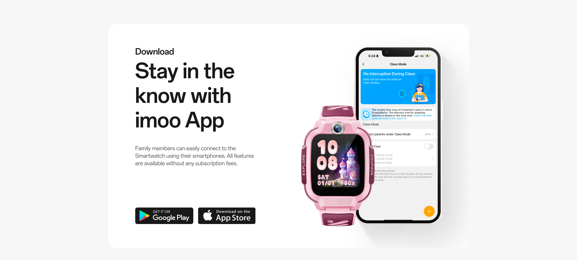 imoo Watch Z3: Funktionen Chat, SMS empfangen, Schritte zählen und 2MP Frontkamera zum Fotografieren. Produktseite.