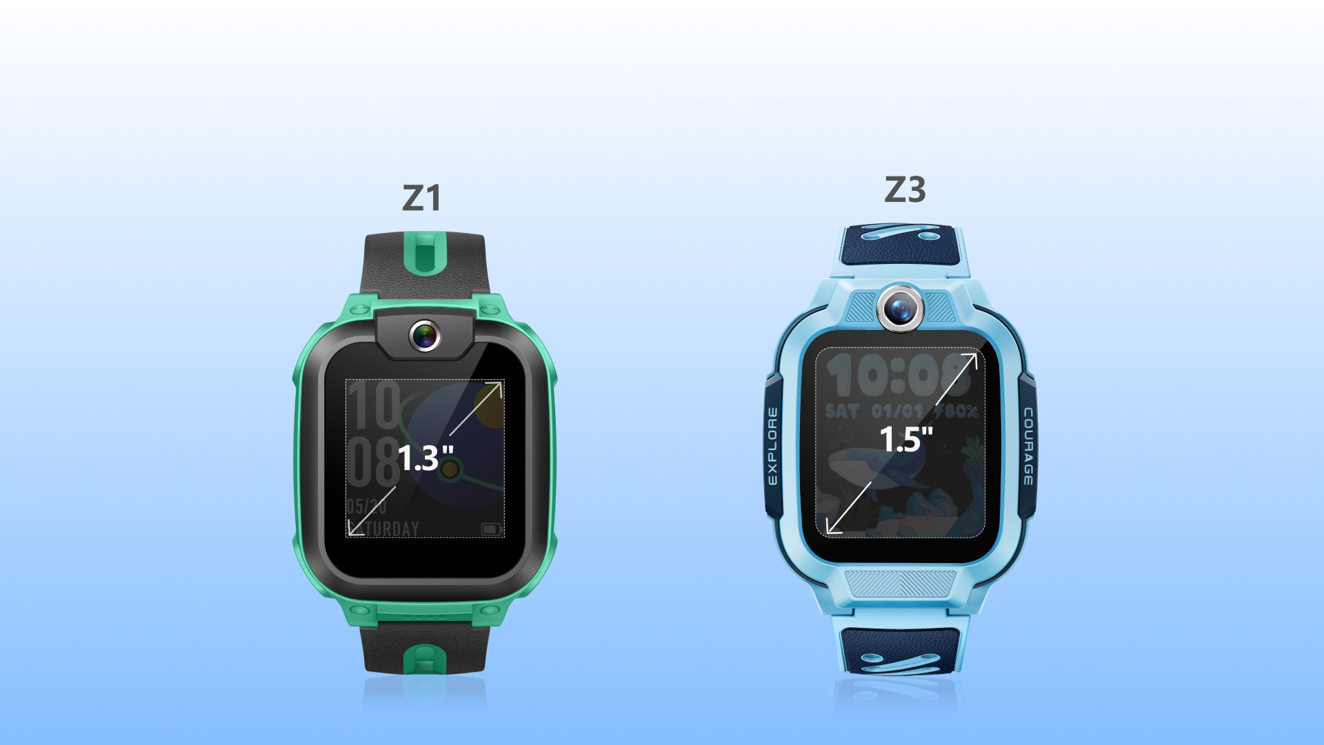 Z1 and Z3 smartwatch display comparison