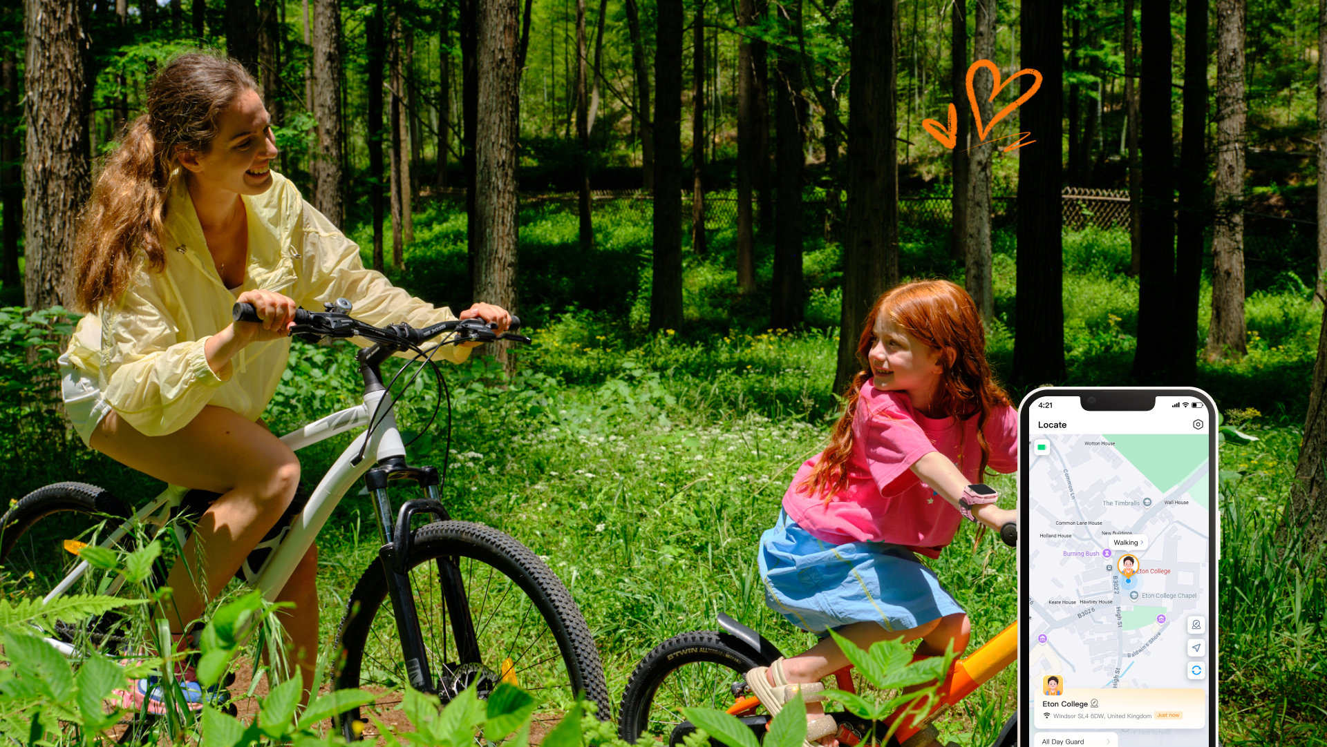 Parent and child cycling with location tracking