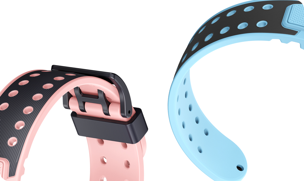 imoo Z7 Armbänder: Rosa und Hellblau, atmungsaktives Silikon mit Schnallenverschluss.