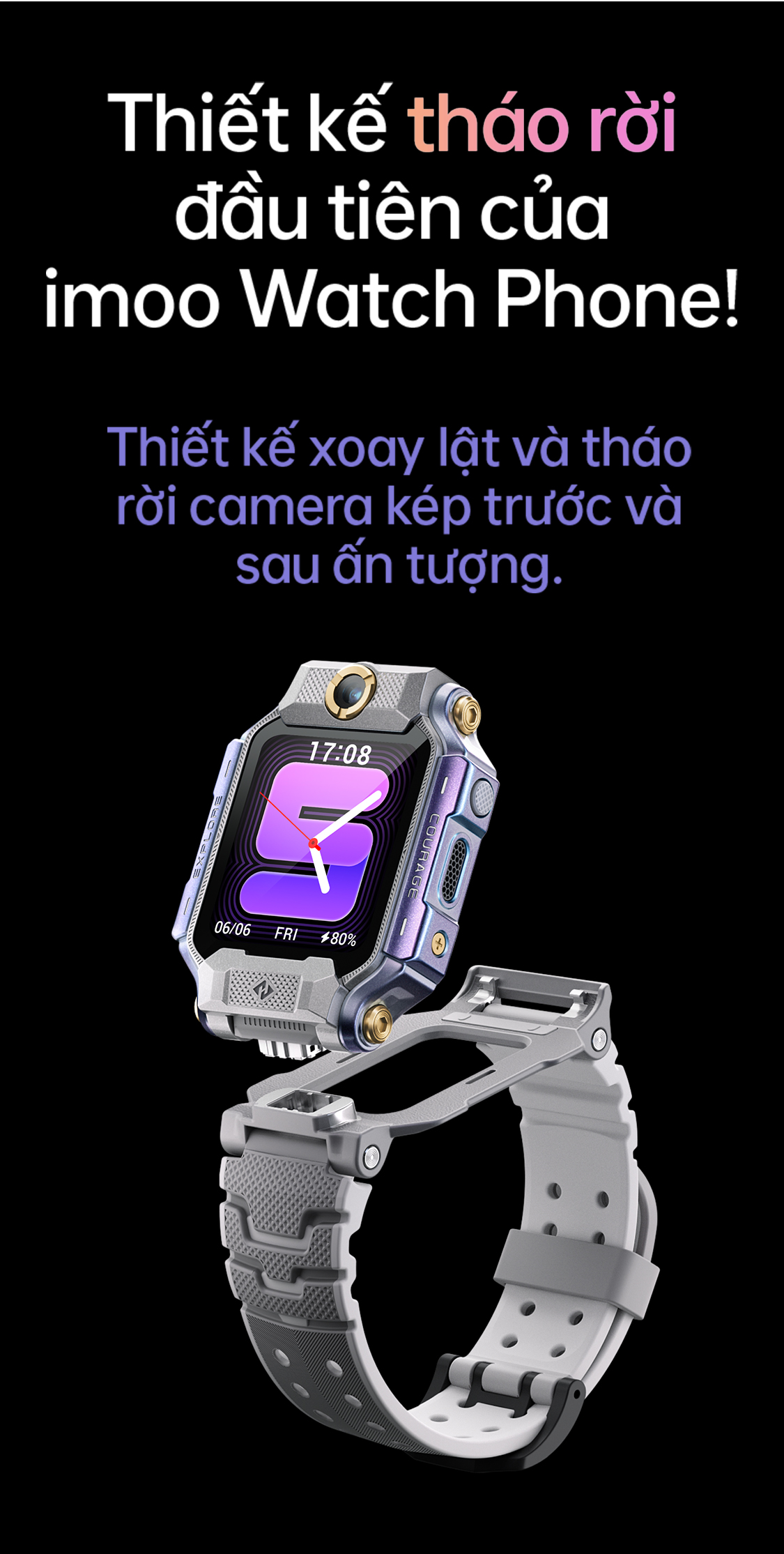 # Thiết kế tháo rời đầu tiên của imoo Watch Phone! Thiết kế xoay lật và tháo rời camera kép trước và sau ấn tượng.